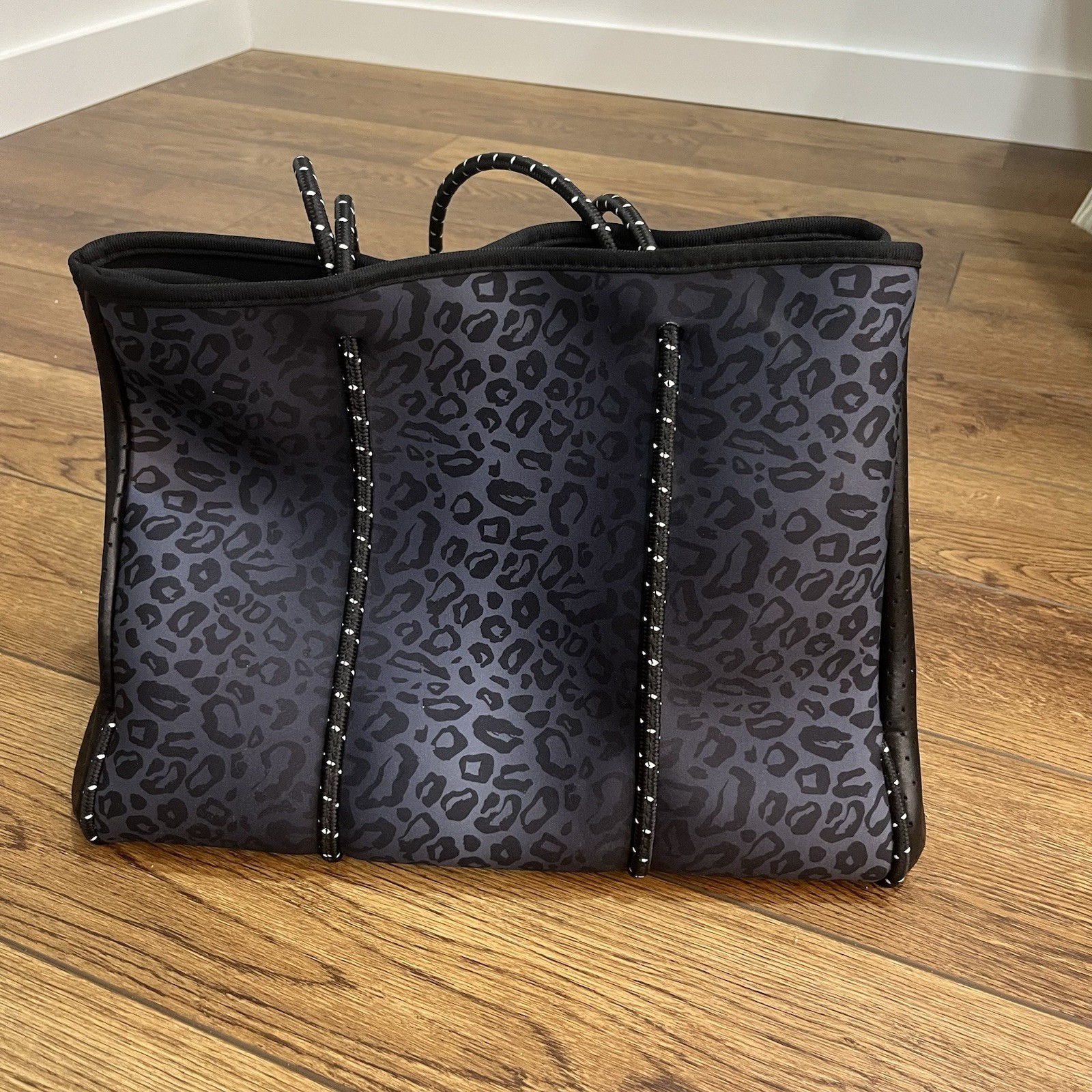 Large Black Blue Leopard Neoprene Tote and Zipper Pouch