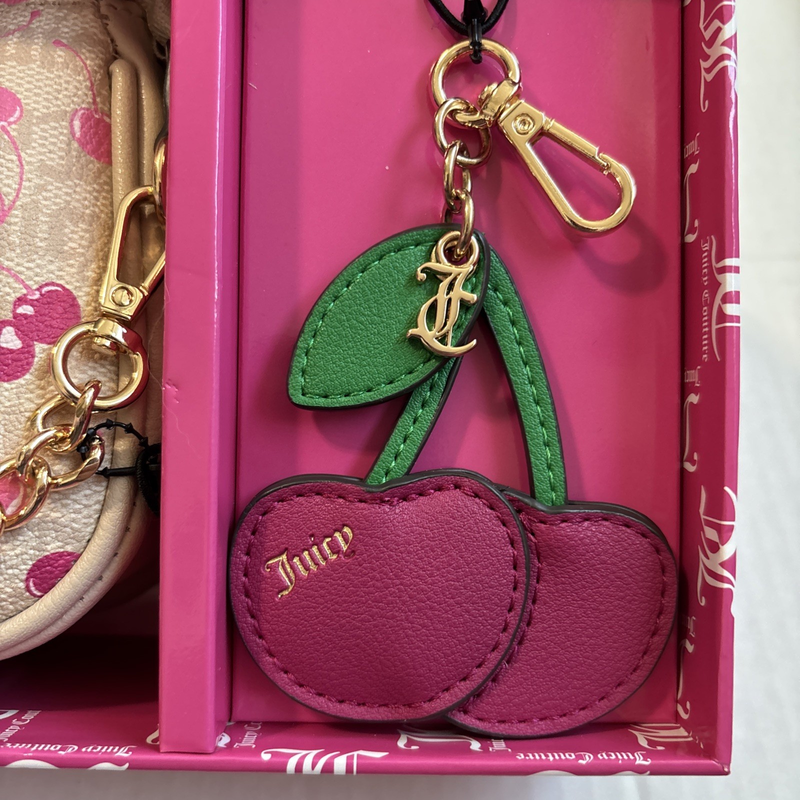 JUICY COUTURE Cherry Print Wristlet & Mini Cherry Mirror Boxed For Gifting NWT