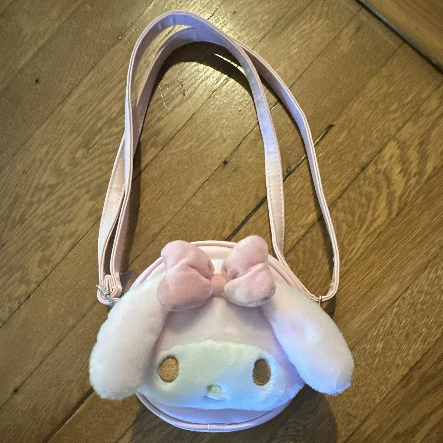 Sanrio My Melody Pink & White Round Crossbody Bag w/ Charm, Zip Closure