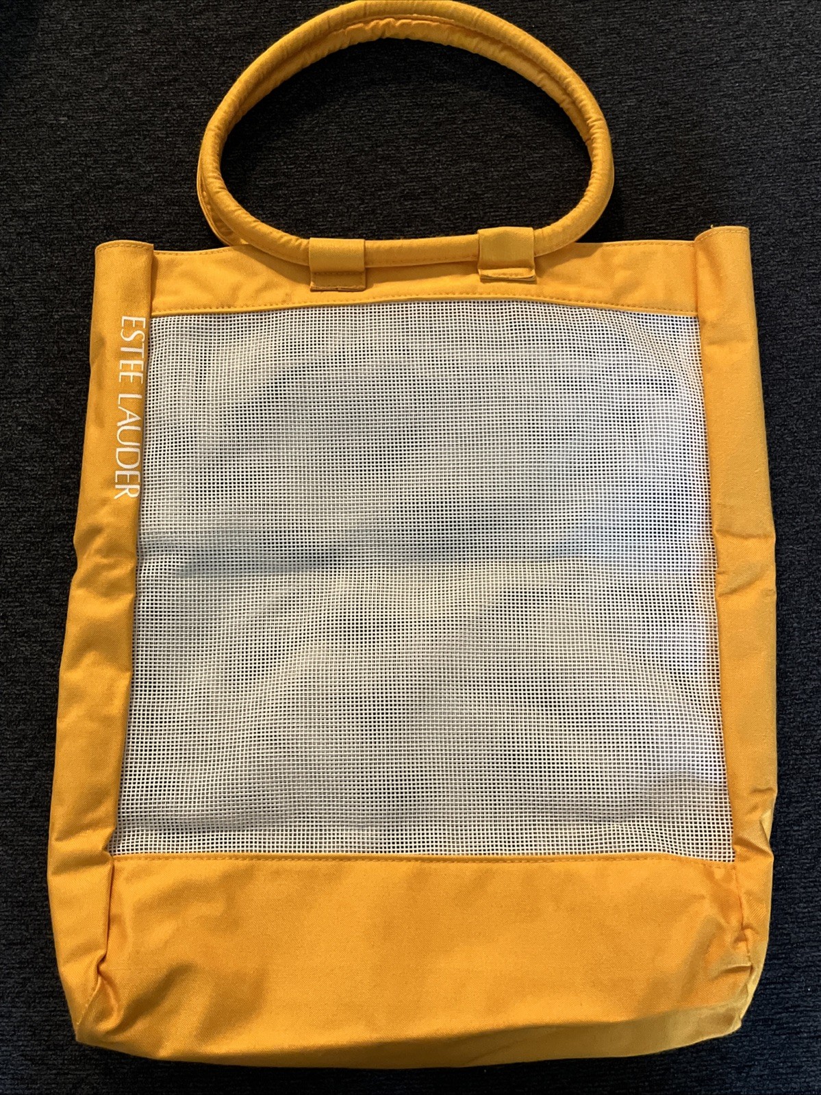 Estee Lauder Summer Canvas Mesh Beach Bag Tote Yellow 18 X 14 Inches