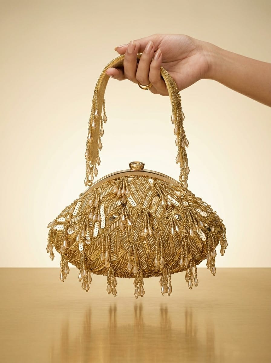 Evening Bag Clutch Beaded Sequin Wedding Bridal Party Gold Embroidery Handbag