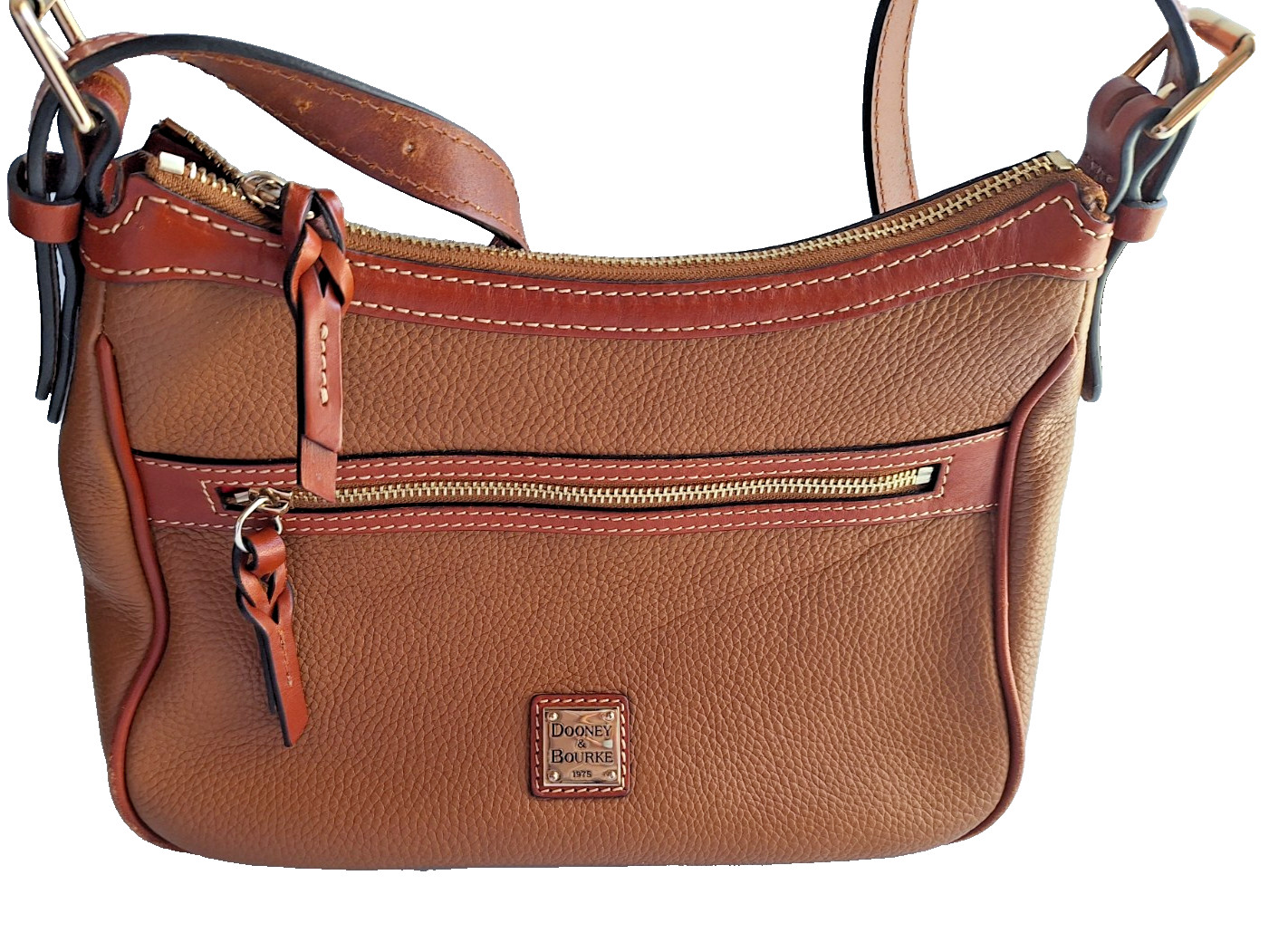 Dooney & Bourke Pebble Grain Small Presley Crossbody Handbag Purse Caramel Brown