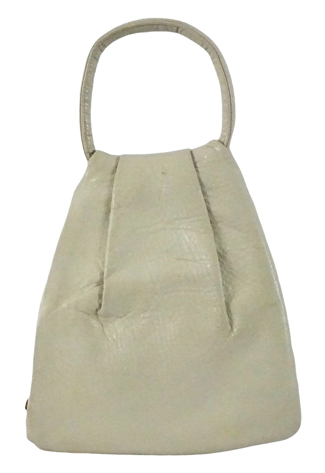 Vintage Cream Pebbled Leather Handbag Talon Brass Zipper Pleated Side Zip
