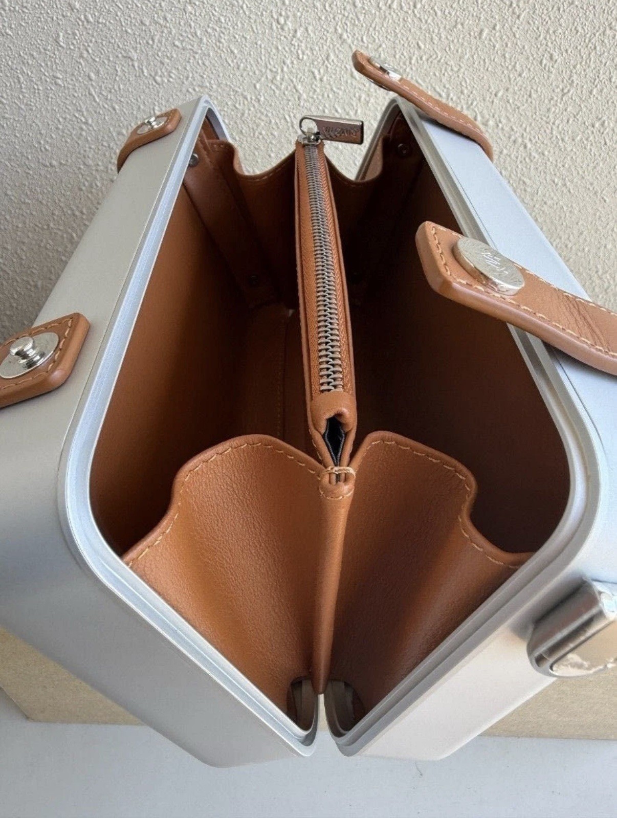 Rimowa Cross-Body Aluminum Shoulder Bag—Silver × Brown