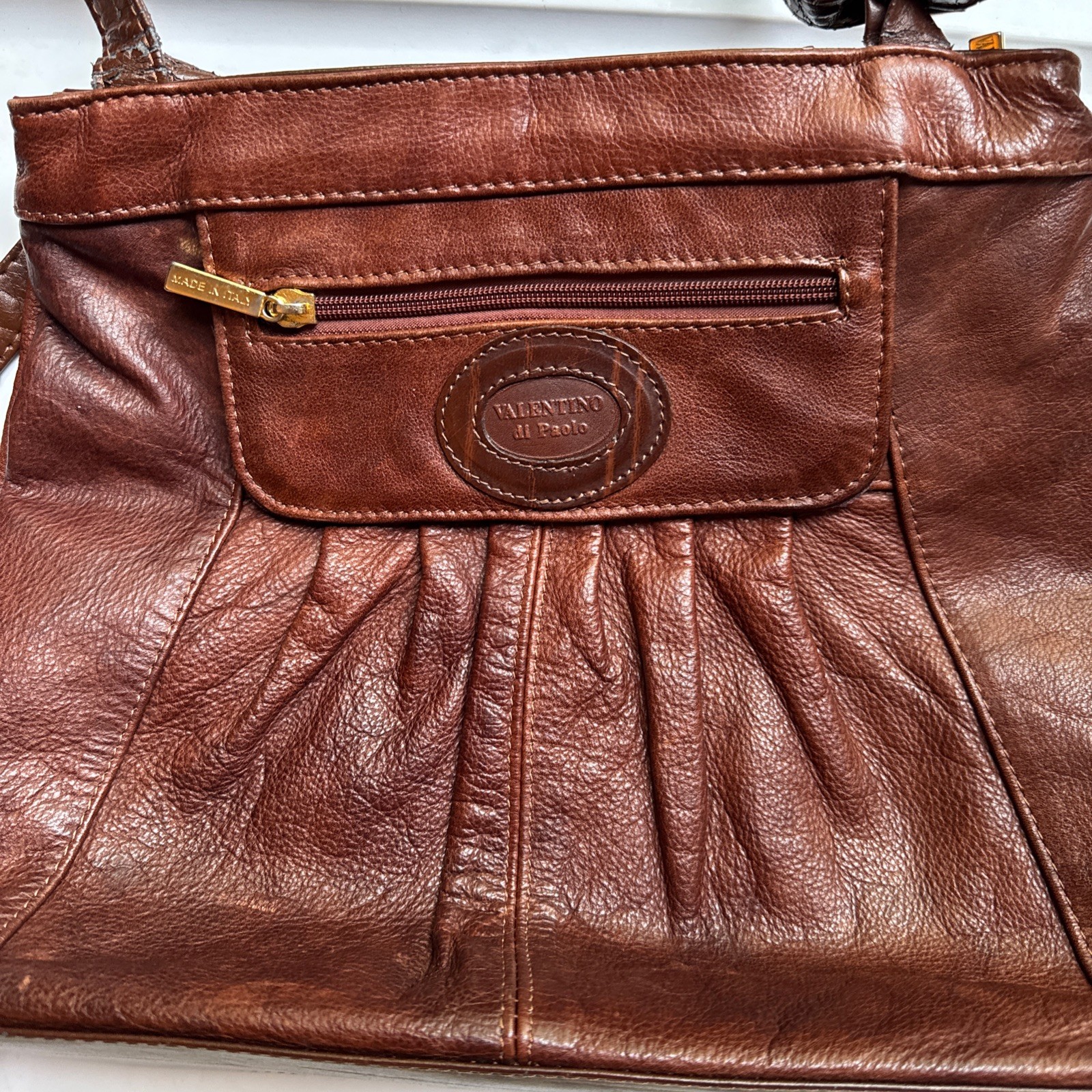 Valentino Di Paolo Brown Leather Shoulder Bag Handbag Purse Italy 12×14