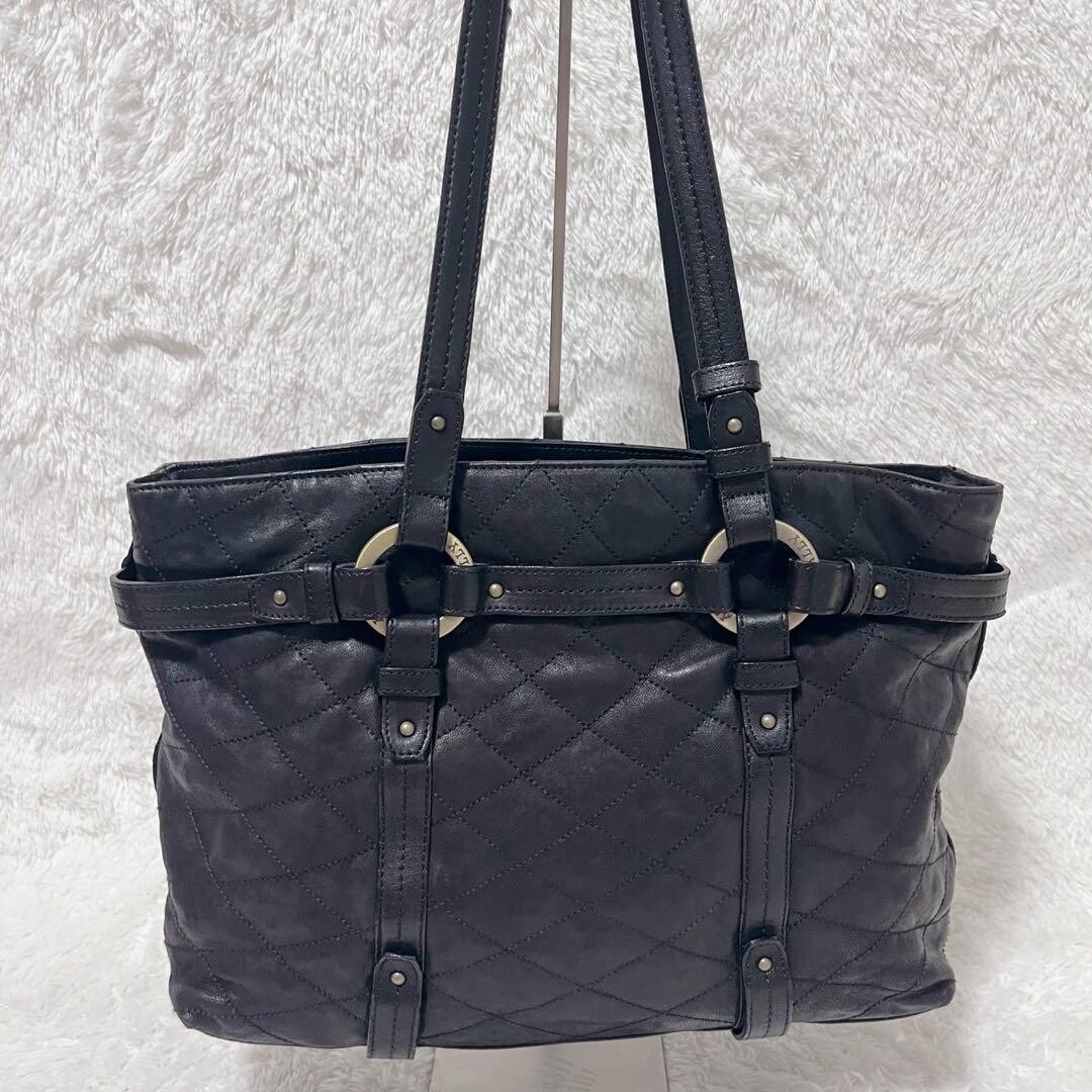 Bally Quilted Leather Tote Bag Black Pink Lining Y2K Archive A4 Shoulder Bag