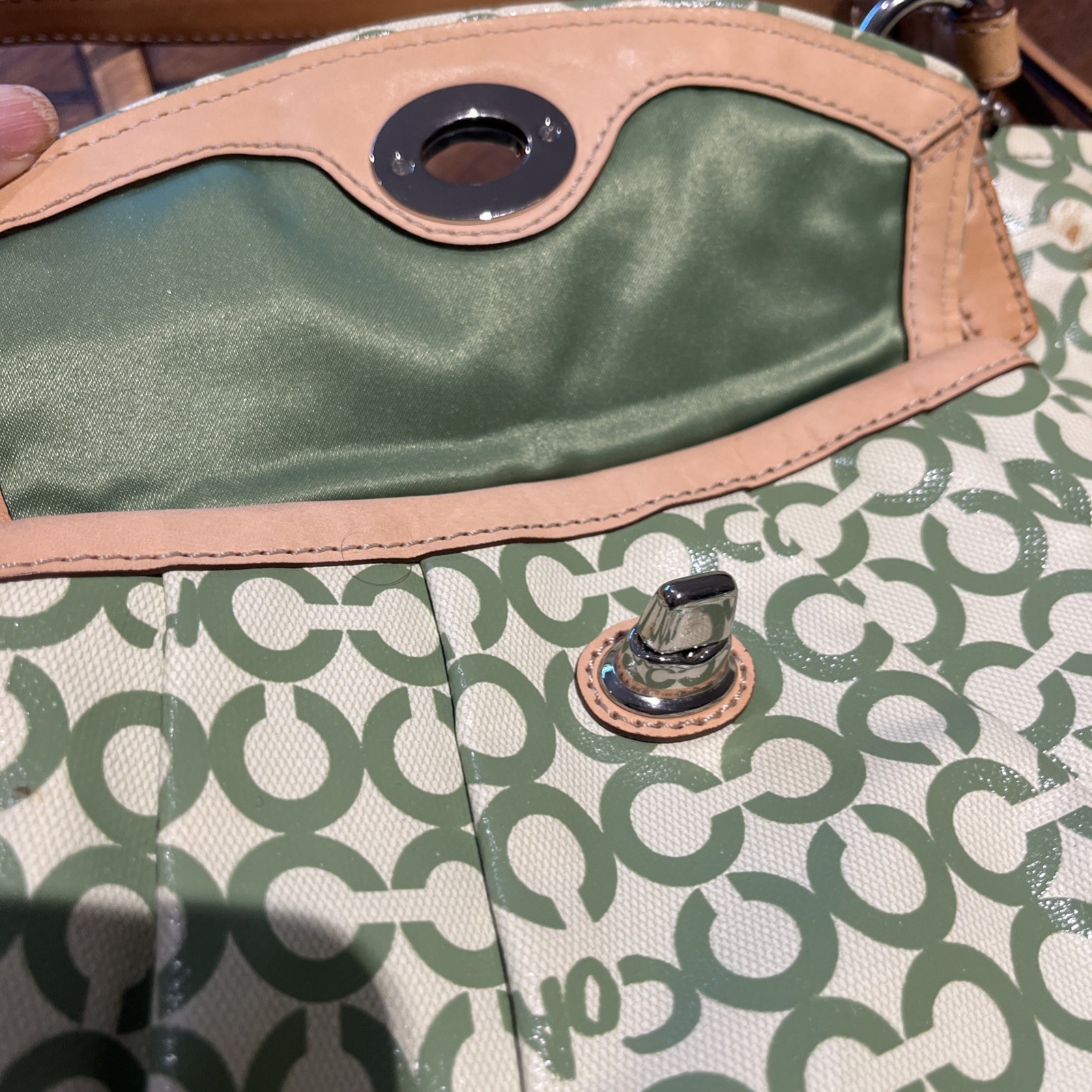 Coach Tote Bag Green Op Art Logo Coated Canvas JO868-13142