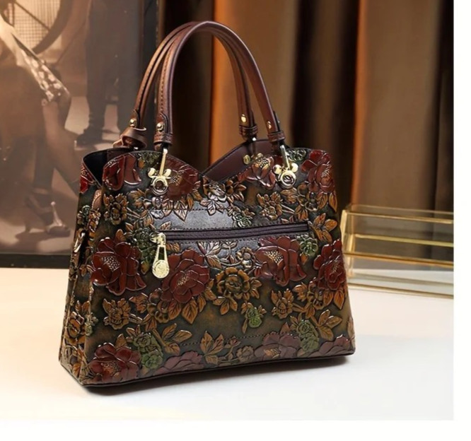 Vintage Style Flower Pattern Handbag, PU Leather Bag, Fashion Crossbody Bag