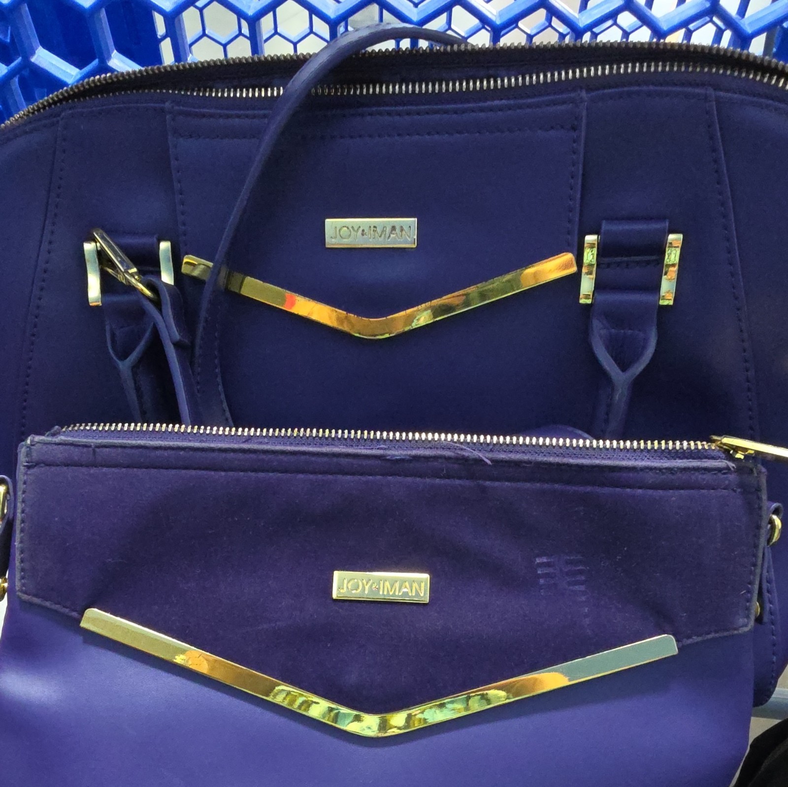 JOY & IMAN Purple Satchel Top Handle Bag, Zip Top, Gold Hardware, Pouch