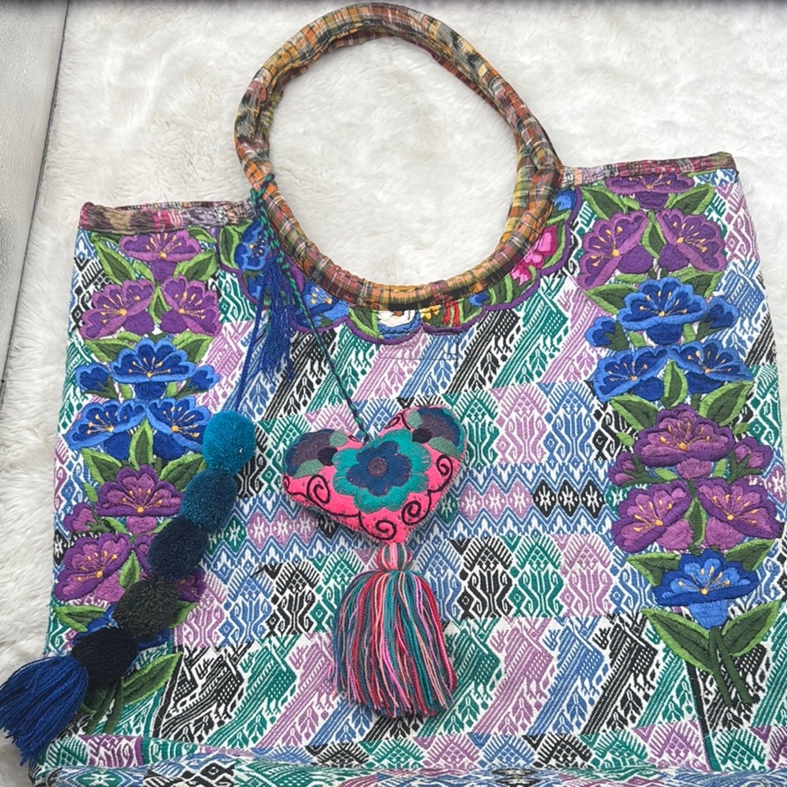 Colorful Floral Embroidered Tote Bag
