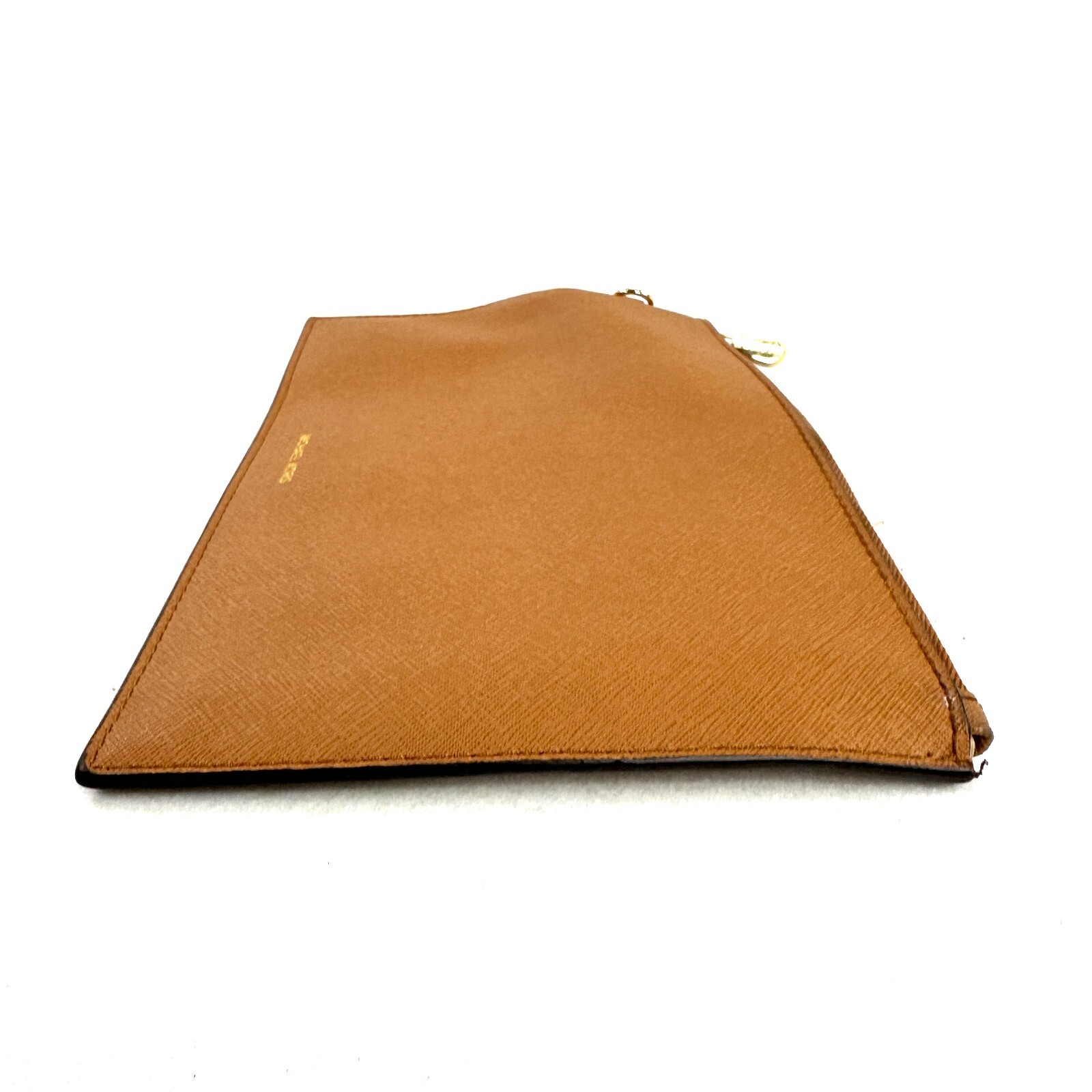 Michael Kors Brown Saffiano Leather Large Pouch Clutch Purse Wallet Brass