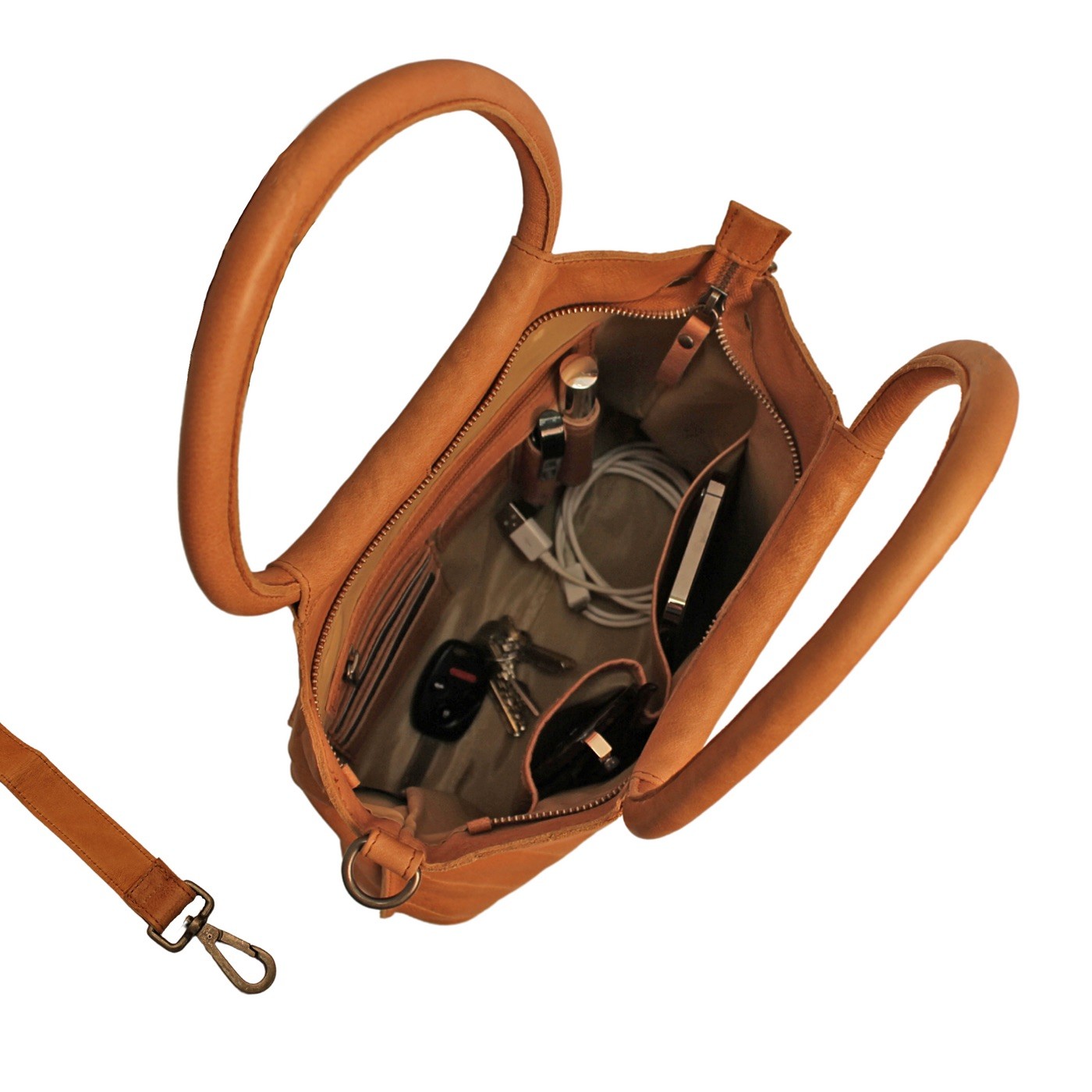 Latico Genuine Leather Satchel Crossbody Bag Cognac Brown Chevron Boho Purse
