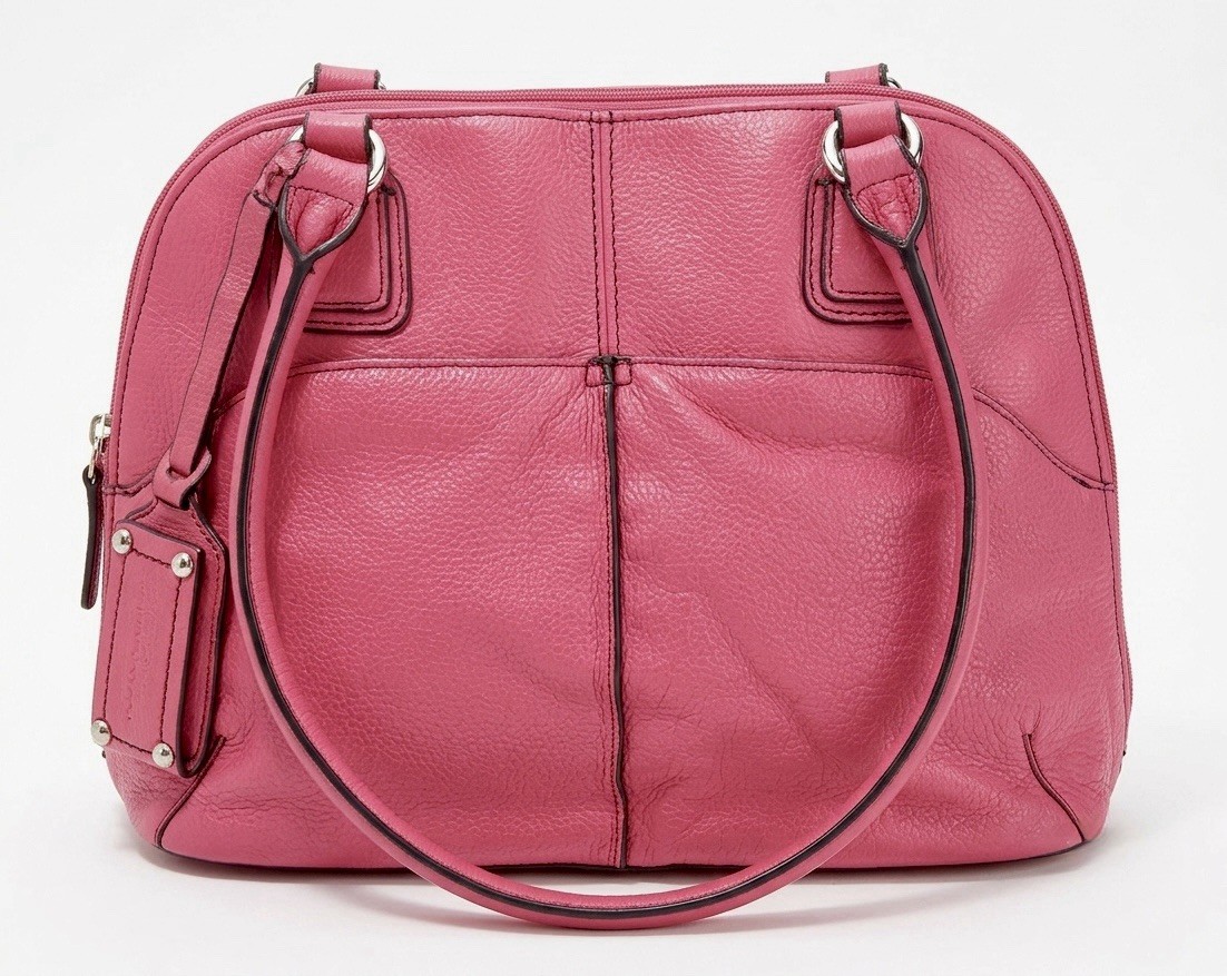 Tignanello Hot Pink Pebbled Leather Domed Satchel Purse with Mirror Tag