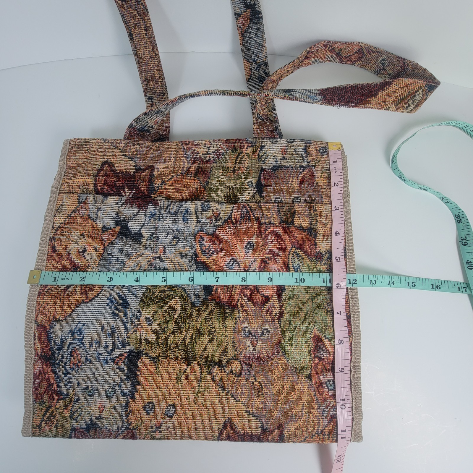 Tapestry Cats Tote Bag 12×11 Vintage Style Woven Kitten Print Purse Shoulder