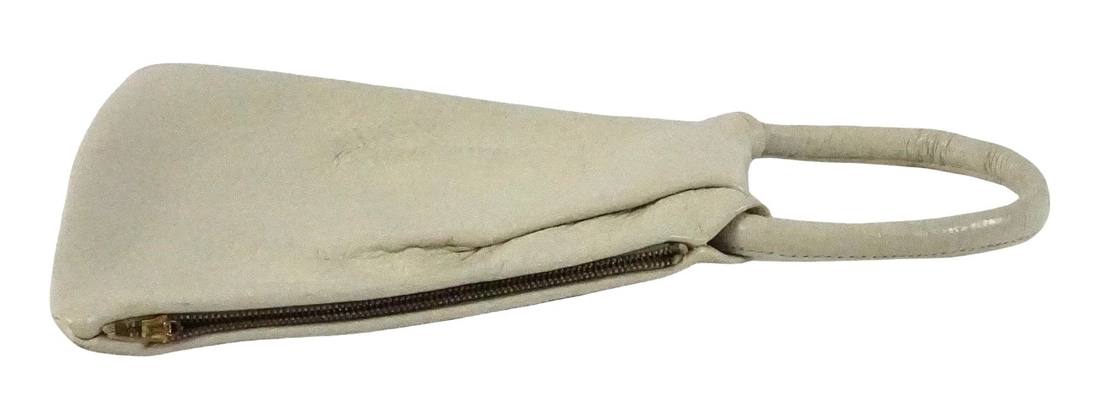 Vintage Cream Pebbled Leather Handbag Talon Brass Zipper Pleated Side Zip