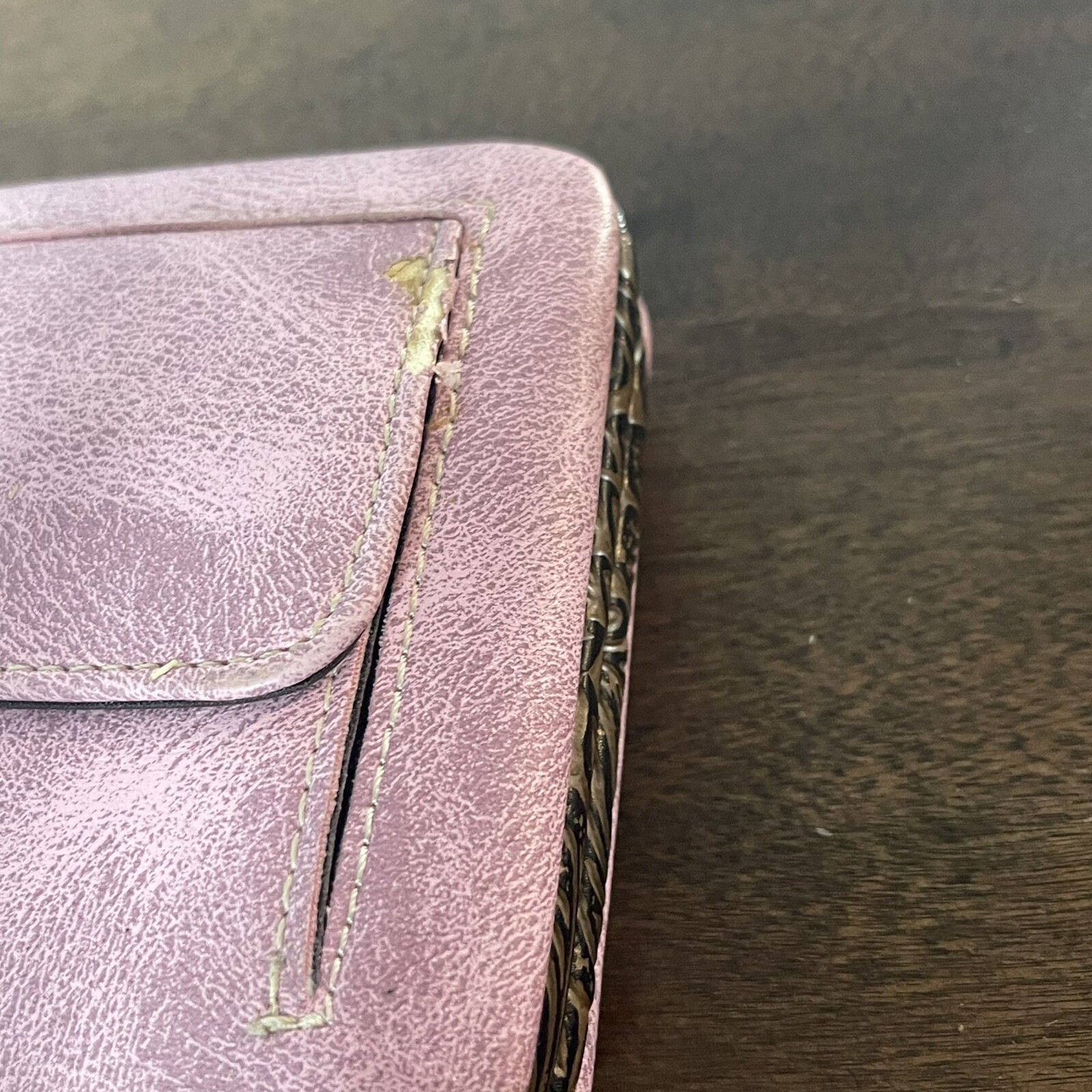 Faux Leather Pink Shoulder Purse Wallet Studded Cross Embossed Ruffle Country