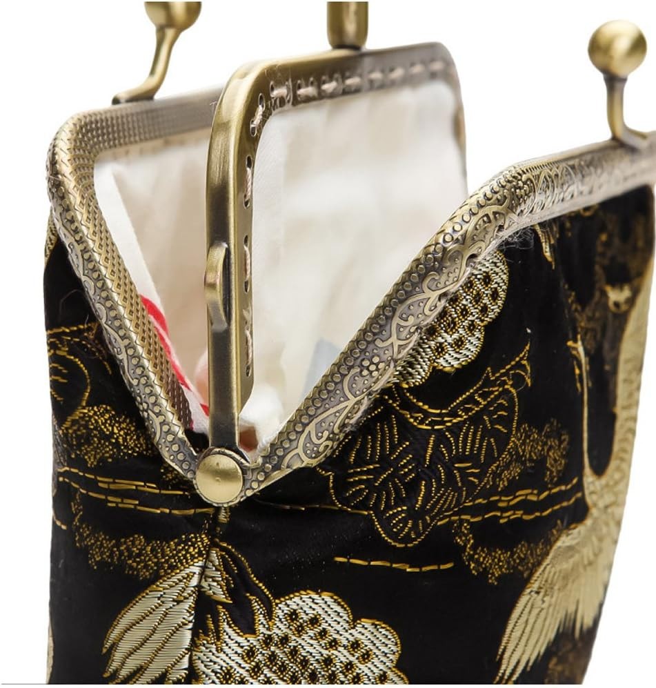 Brand New Hand Made Jan & Dee Silk Grade Crane Painting Buckle Coin Purse