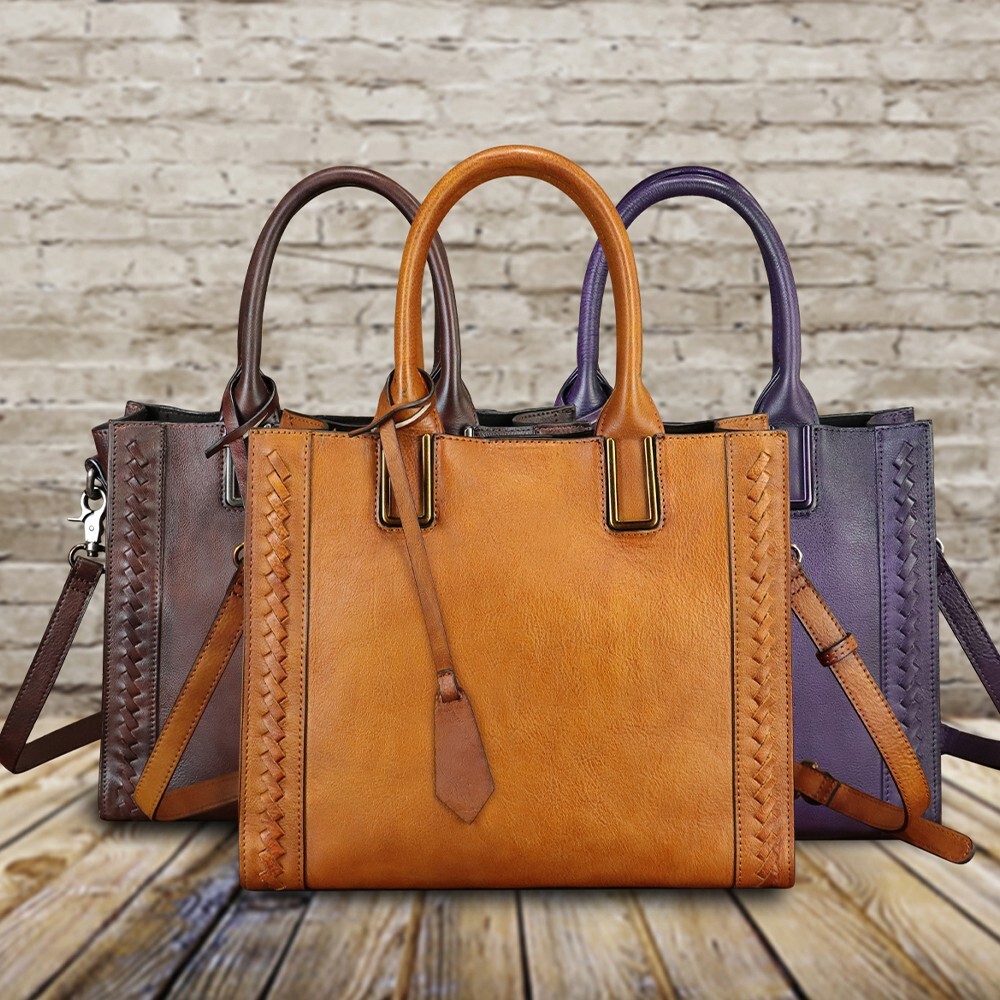 Genuine Leather Satchel Handbag for Women Vintage Handmade Shoulder Bag