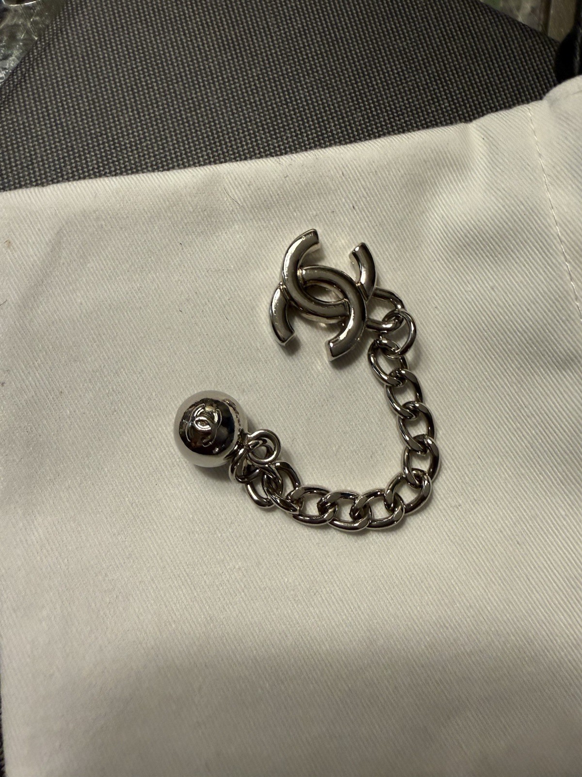 CHANEL CC Logo Silver-Tone Chain Bag Charm Keychain, Detachable Dangle