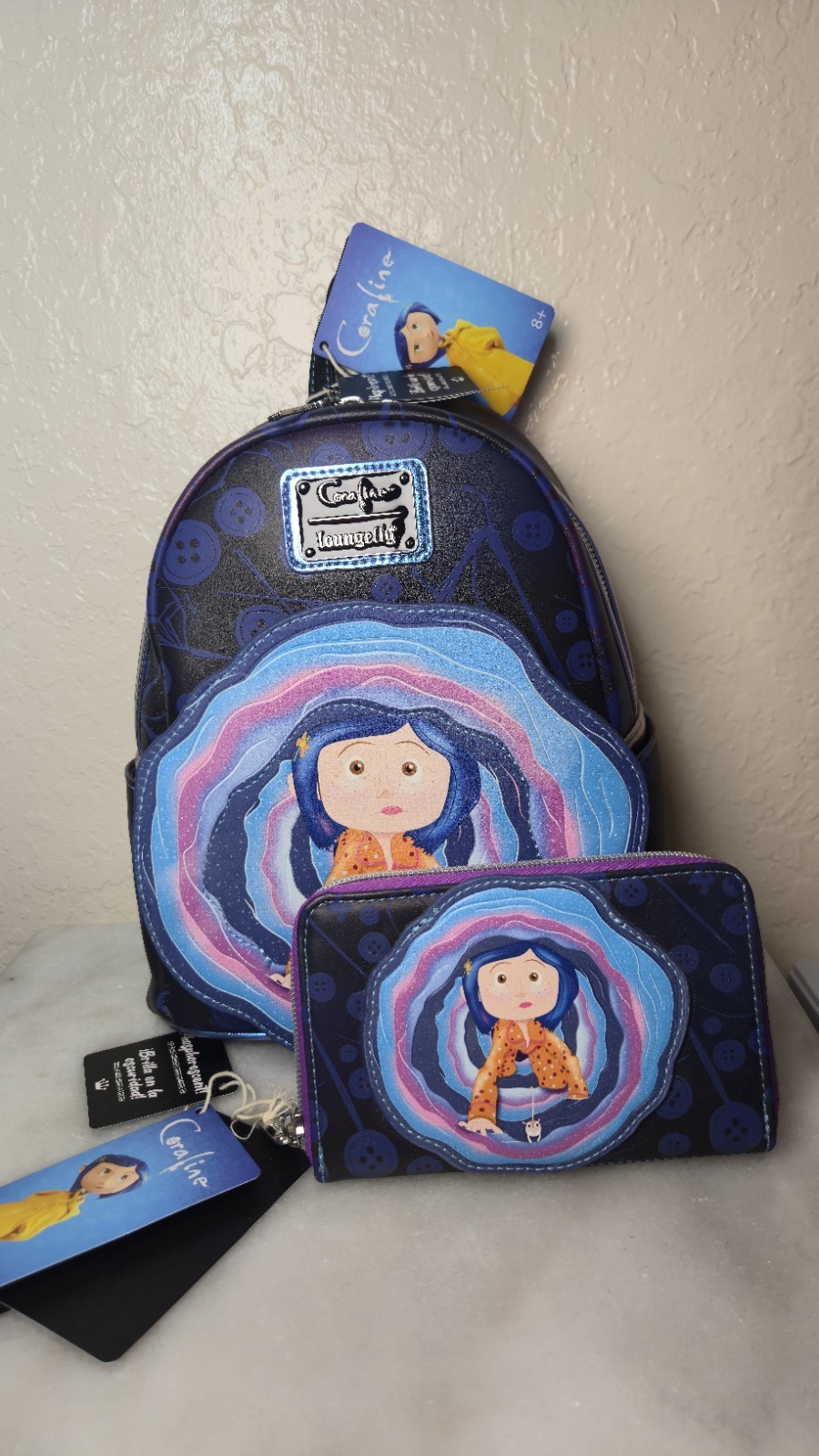 Rare Coraline Loungefly Glow In The Dark Tunnel Backpack And Wallet NWT Limited