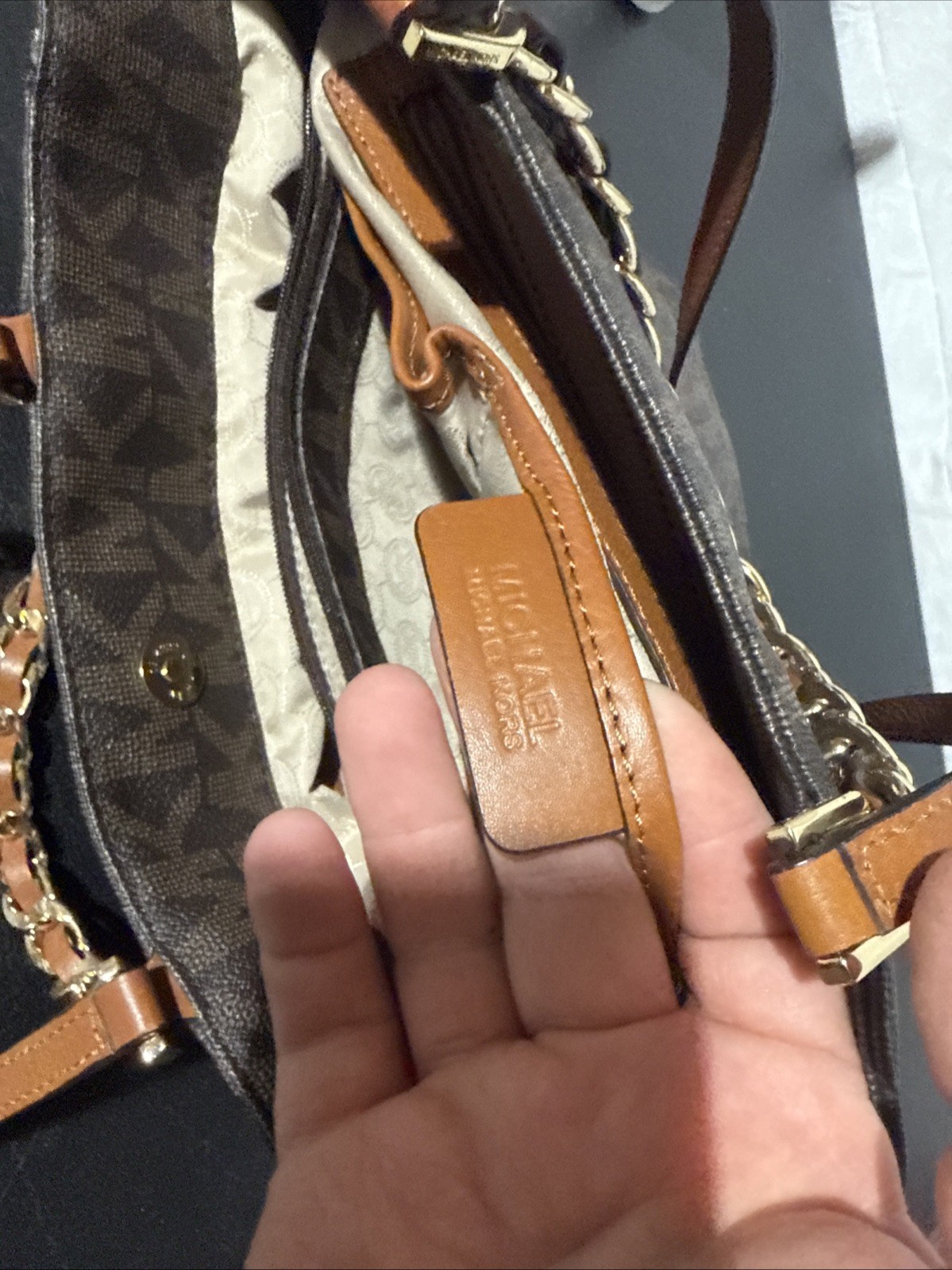 Michael Kors Harper North/South Tote Bag Purse Canvas Leather Trim