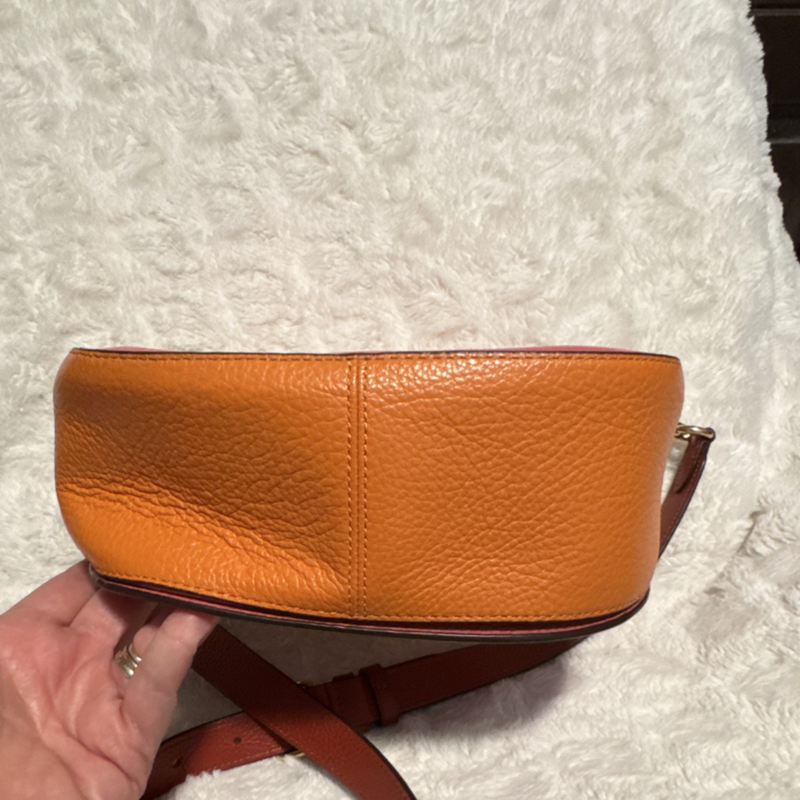 Coach Colorblock Pebbled Shoulder Bag Buckle Accent Zipper Gold Hardware Women