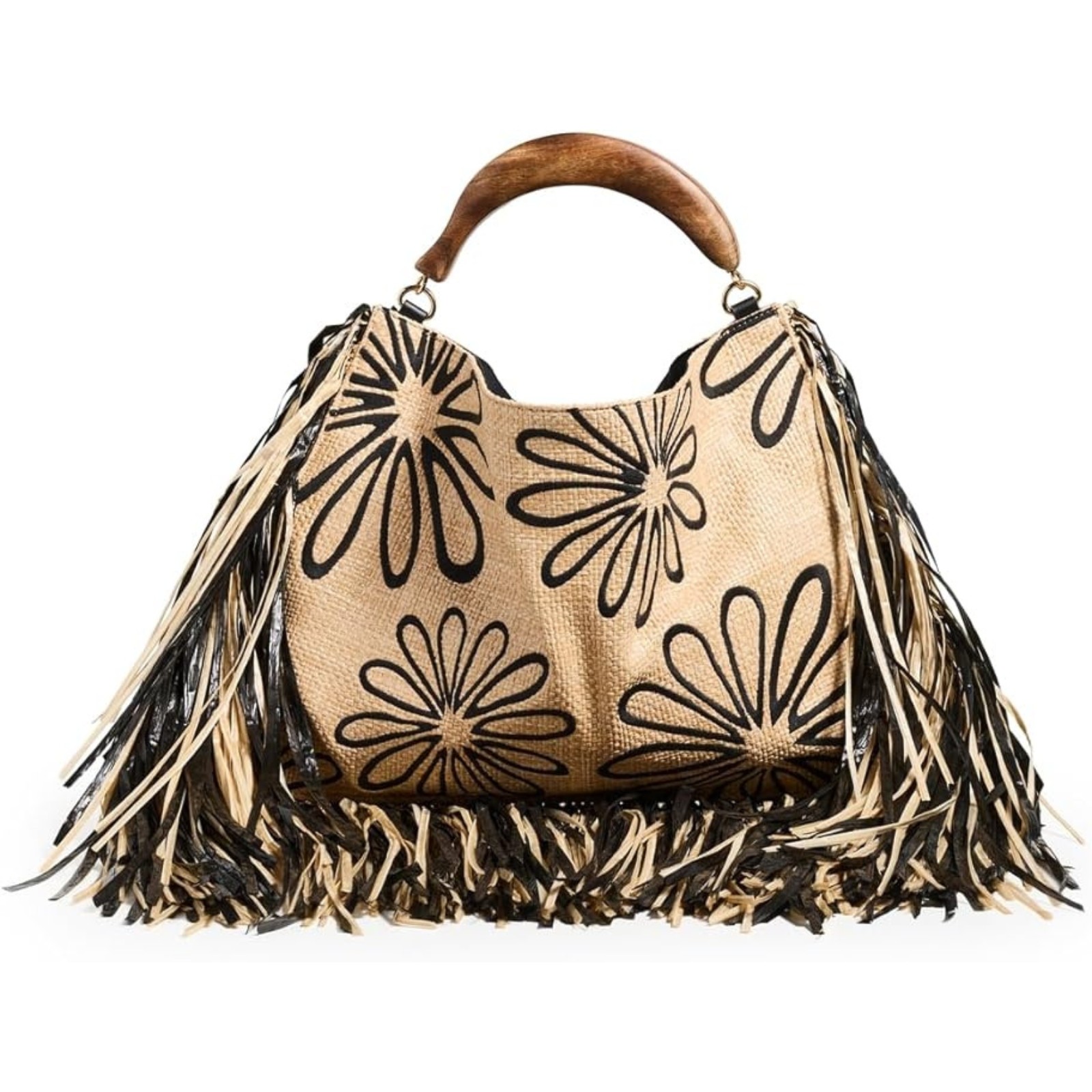 Farm Rio Fringed Raffia Mini Bag Melange One Size