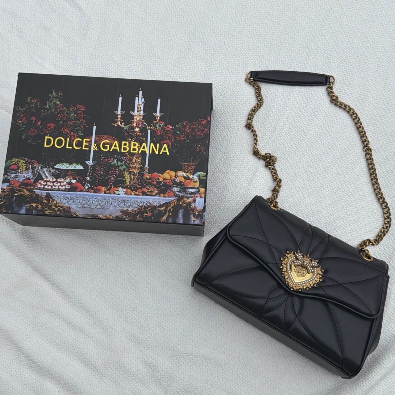Dolce & Gabbana Devotion Black Quilted Shoulder Bag Strap w/ Box Dust Bag