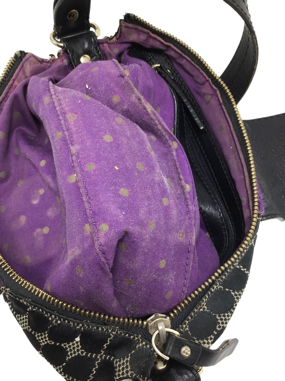 Kate Spade New York Black Canvas Shoulder Bag*Purple/Yellow Stripe*Gold Hardware