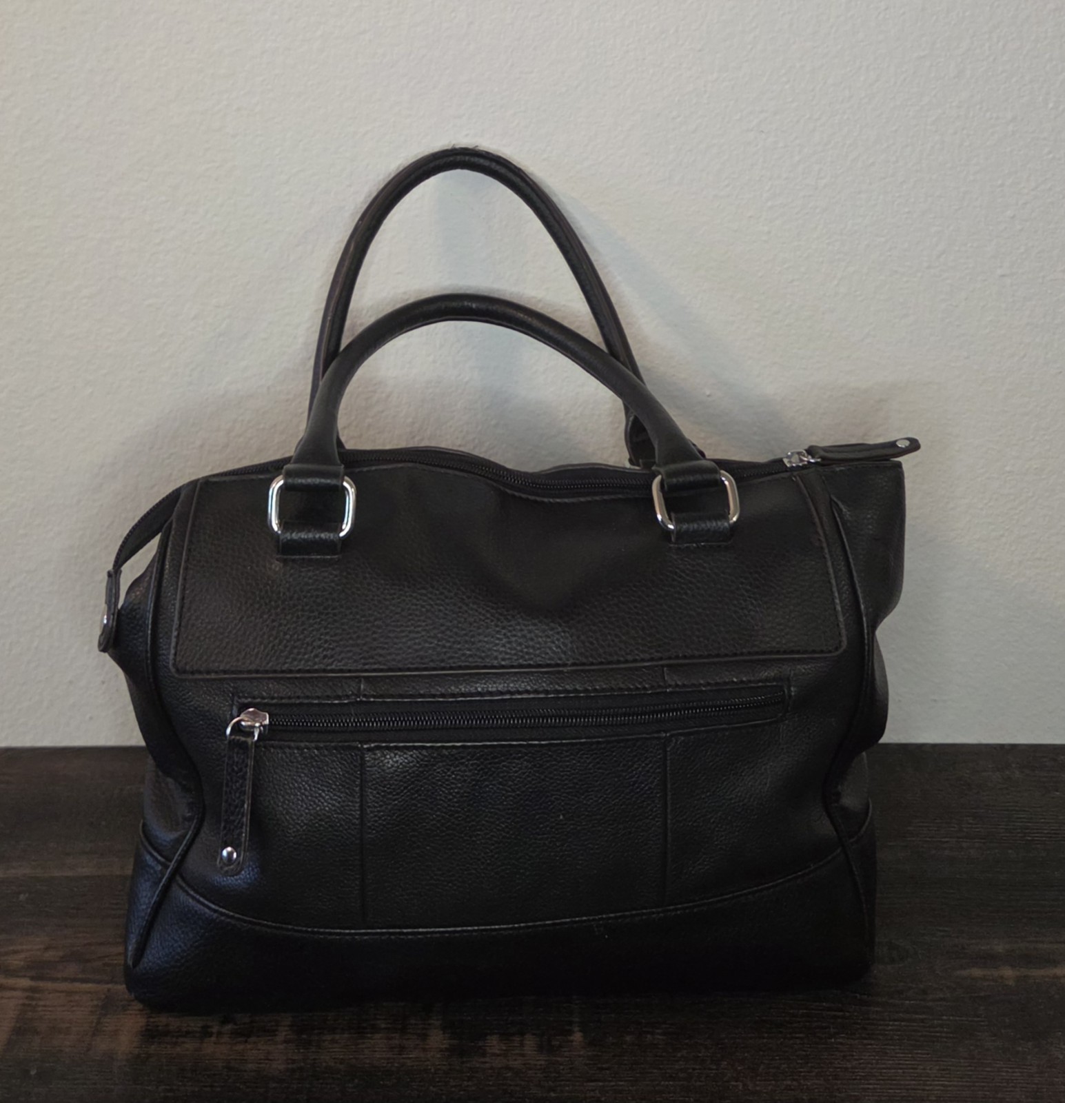 Tignanello Black Large Pebbled Top Handle Satchel Bag