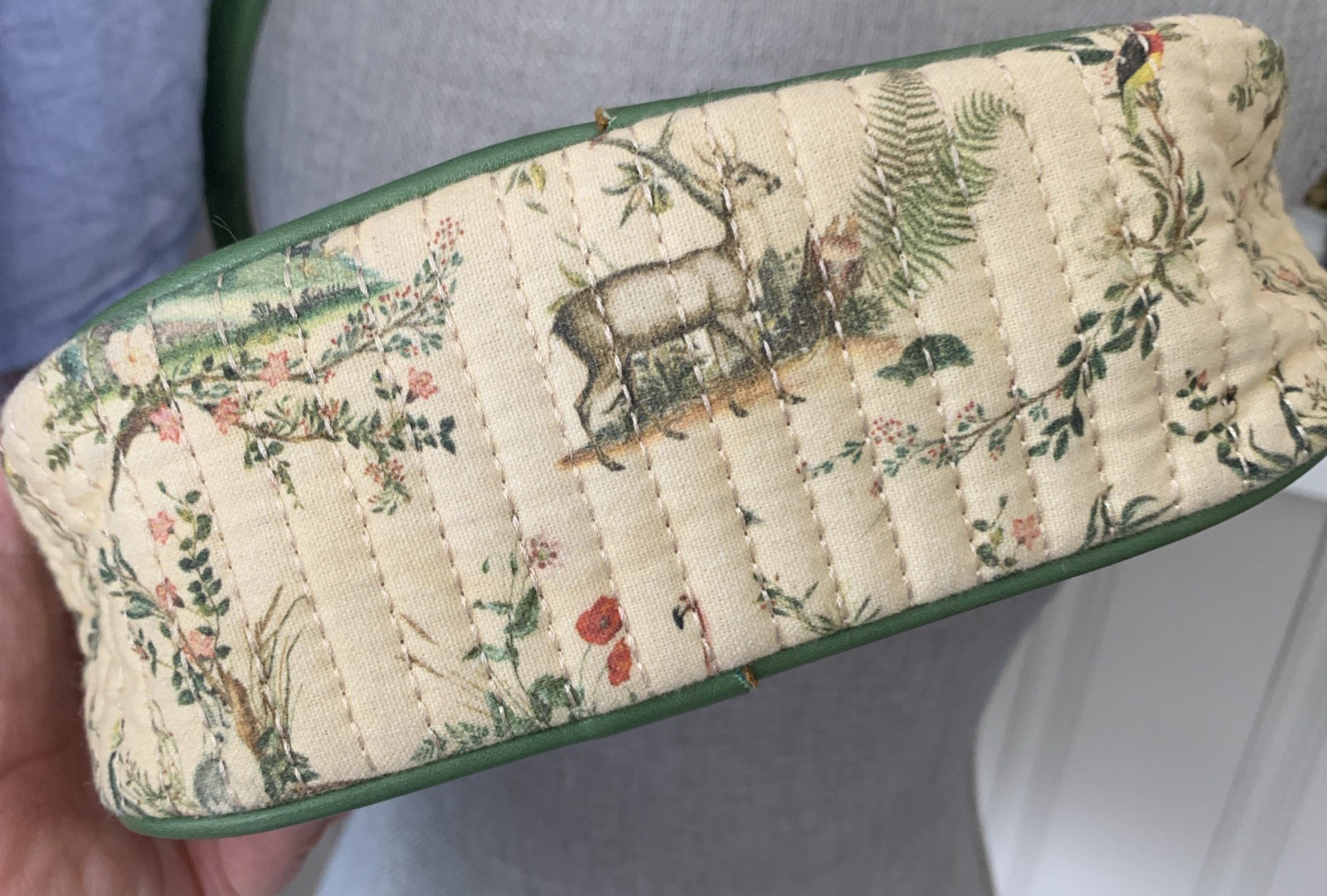 FABLE England Quilted Forest Animals Print Kelly Green Crossbody Bag Purse Small