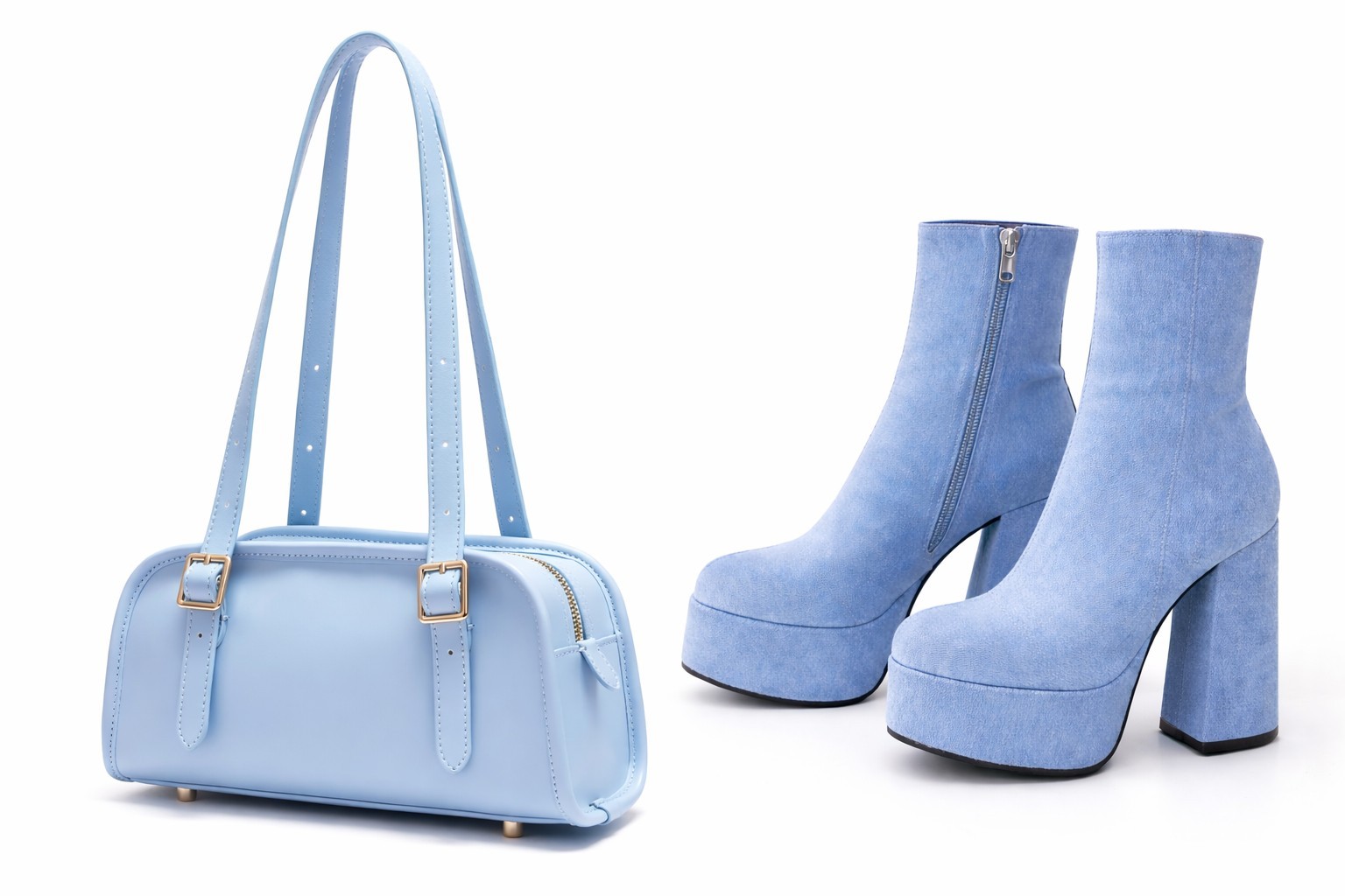 Elegant Blue Set Forever 21 Boots Designed Purse & Flower Gif Box, All Mew
