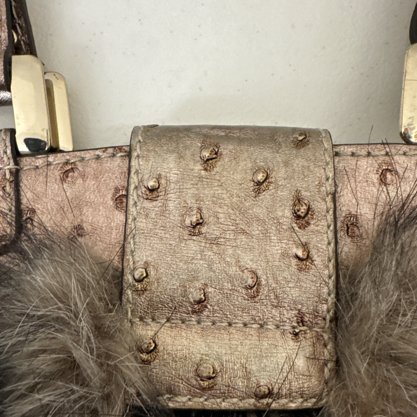 Vintage Y2K Guess Faux Fur Hobo Bag Rose Gold McBling Rhinestone Purse VERY RARE