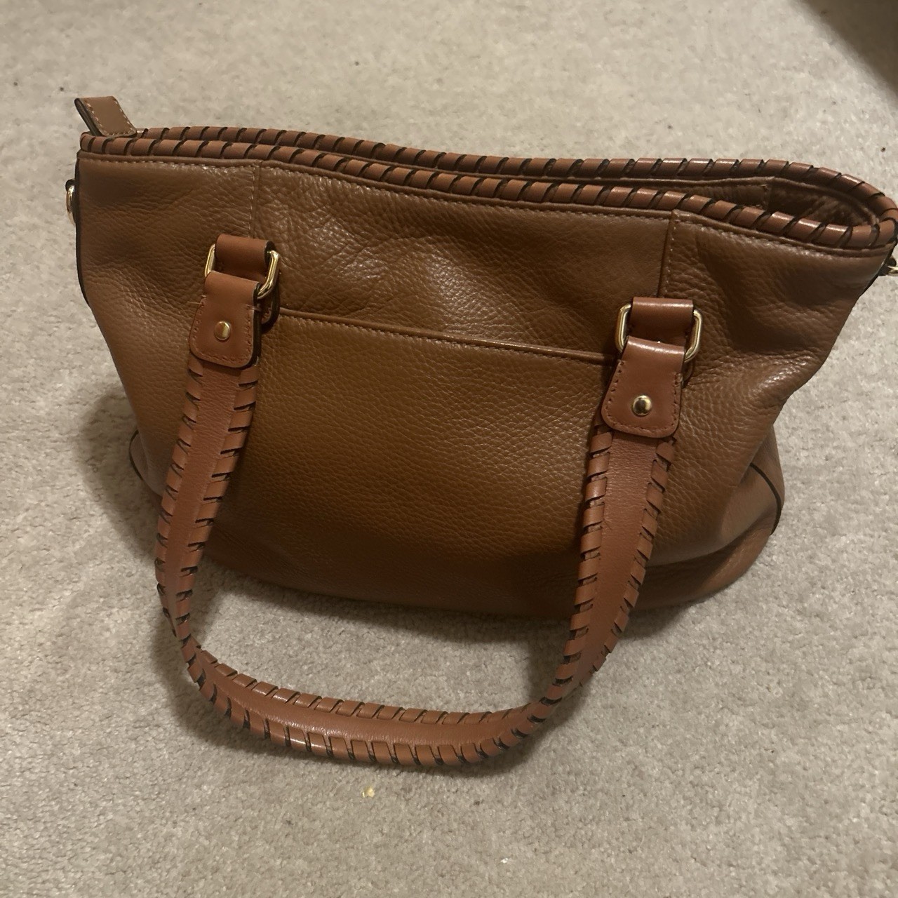 Michael Kors Brown Pebbled Shoulder Bag Zip Top Tassel Logo Charm Inner Pockets