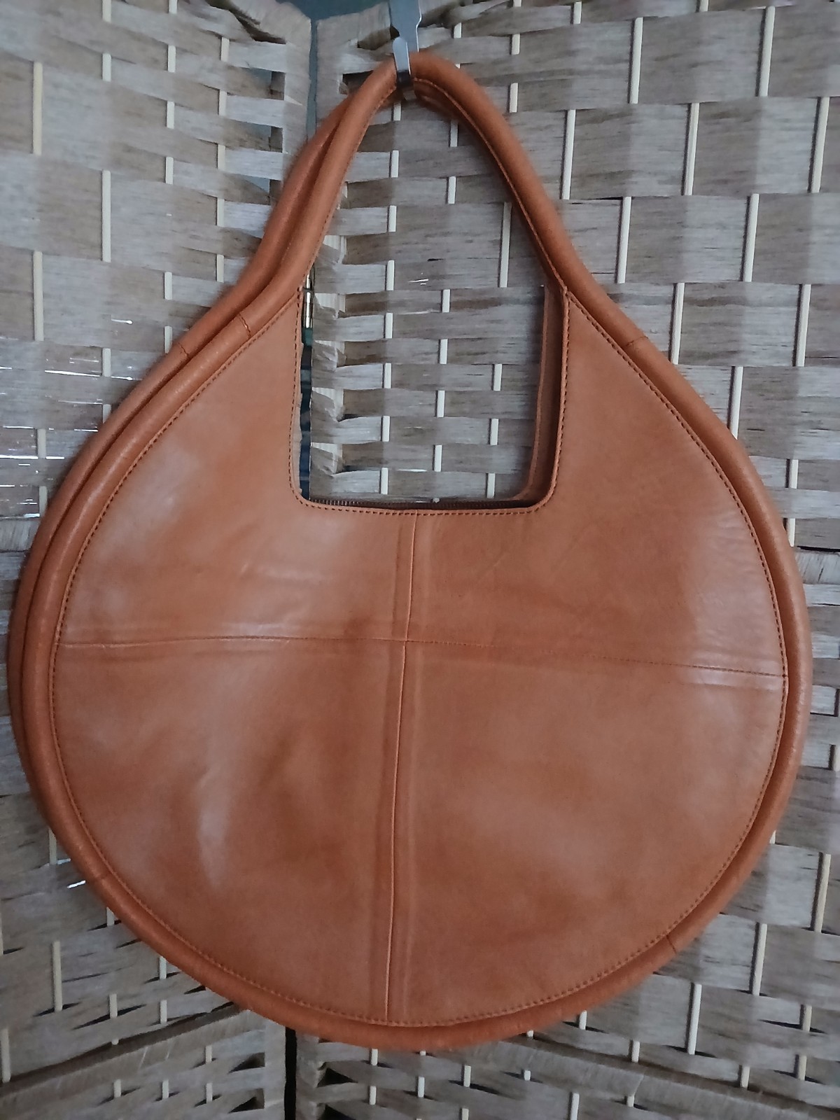 Anthropologie Julien Round Leather Tote Shoulder Bag Orangish Brown Large Boho
