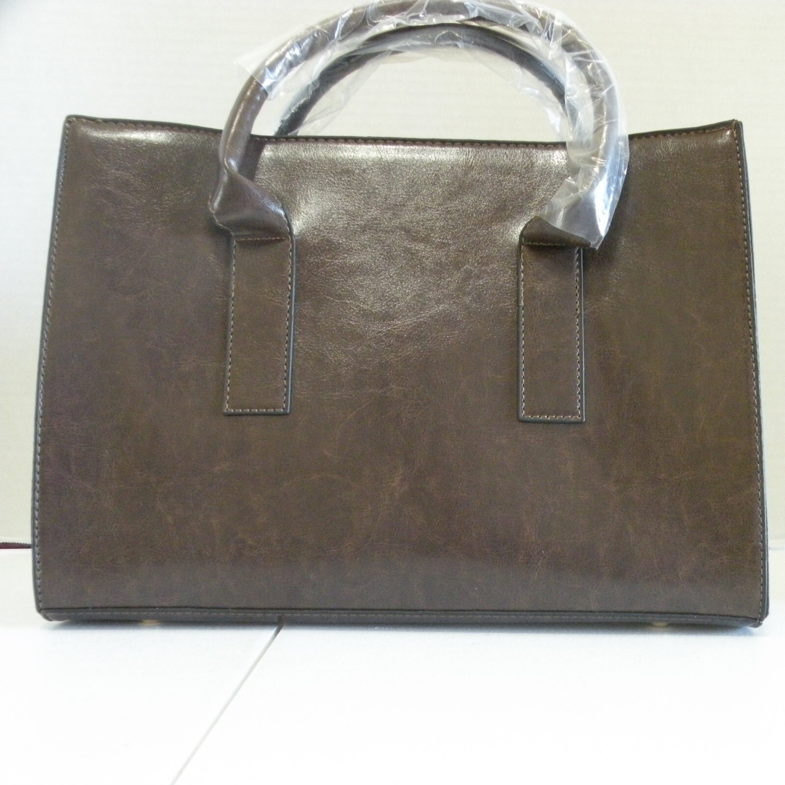 Dark Brown Leather Purse Handbag 13 in x 10 in x 5.5 in With Handles & Strap