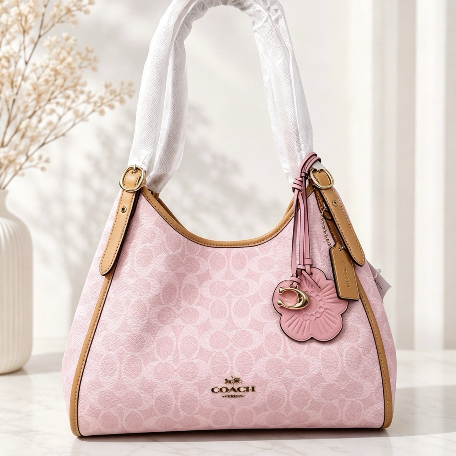 NWT CEL13 Coach Erin Shoulder Bag In Signature Canvas With Charms Powder Pink