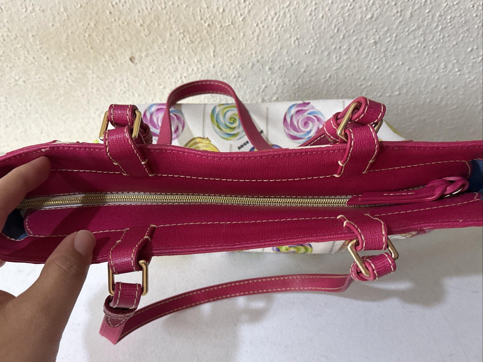 Dooney & Bourke White Lollipop Pattern Satchel Purse Handbag RARE Retired HTF