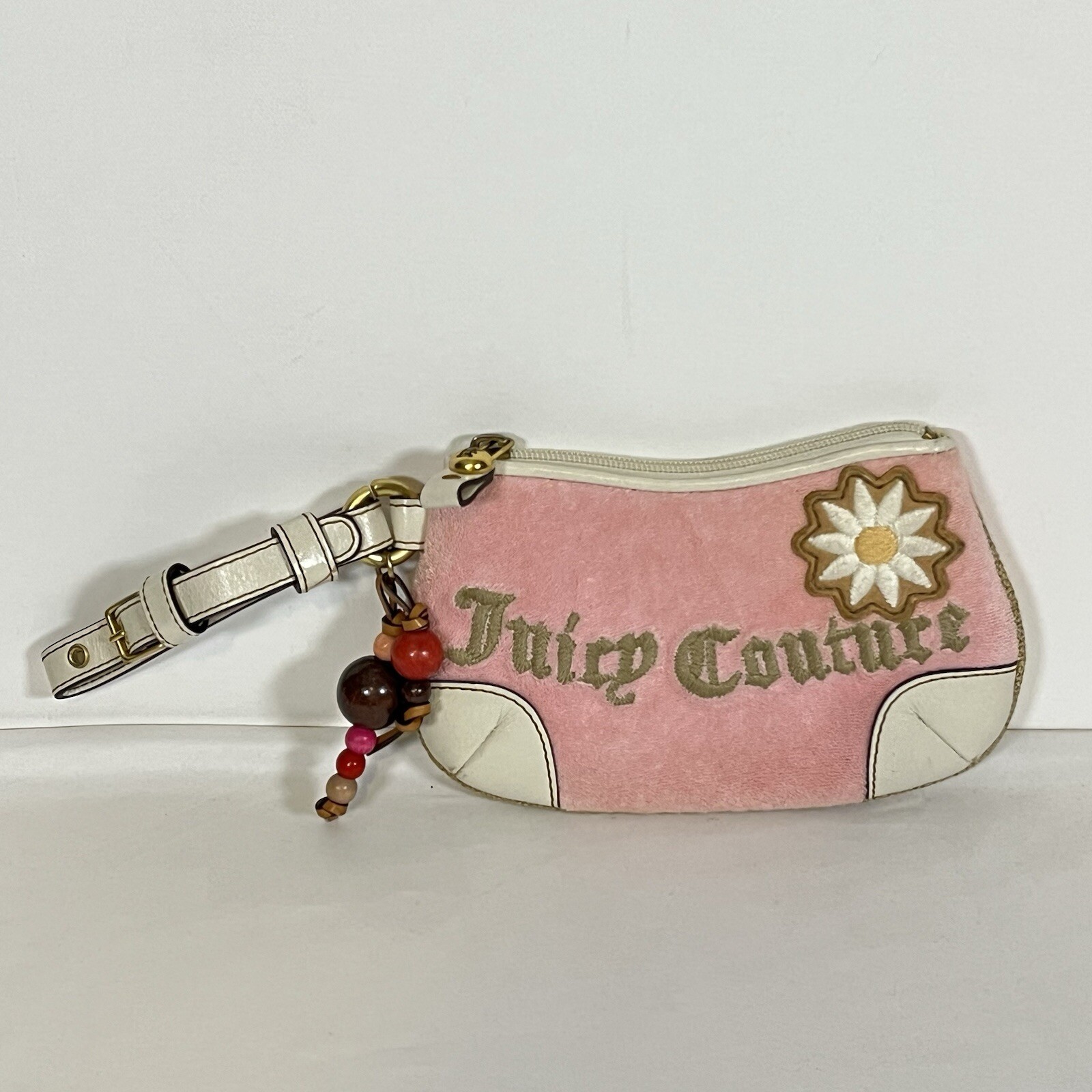 Juicy Couture Wristlet Velour Sample Clutch Zip Leather Floral Cyber Y2K Pink