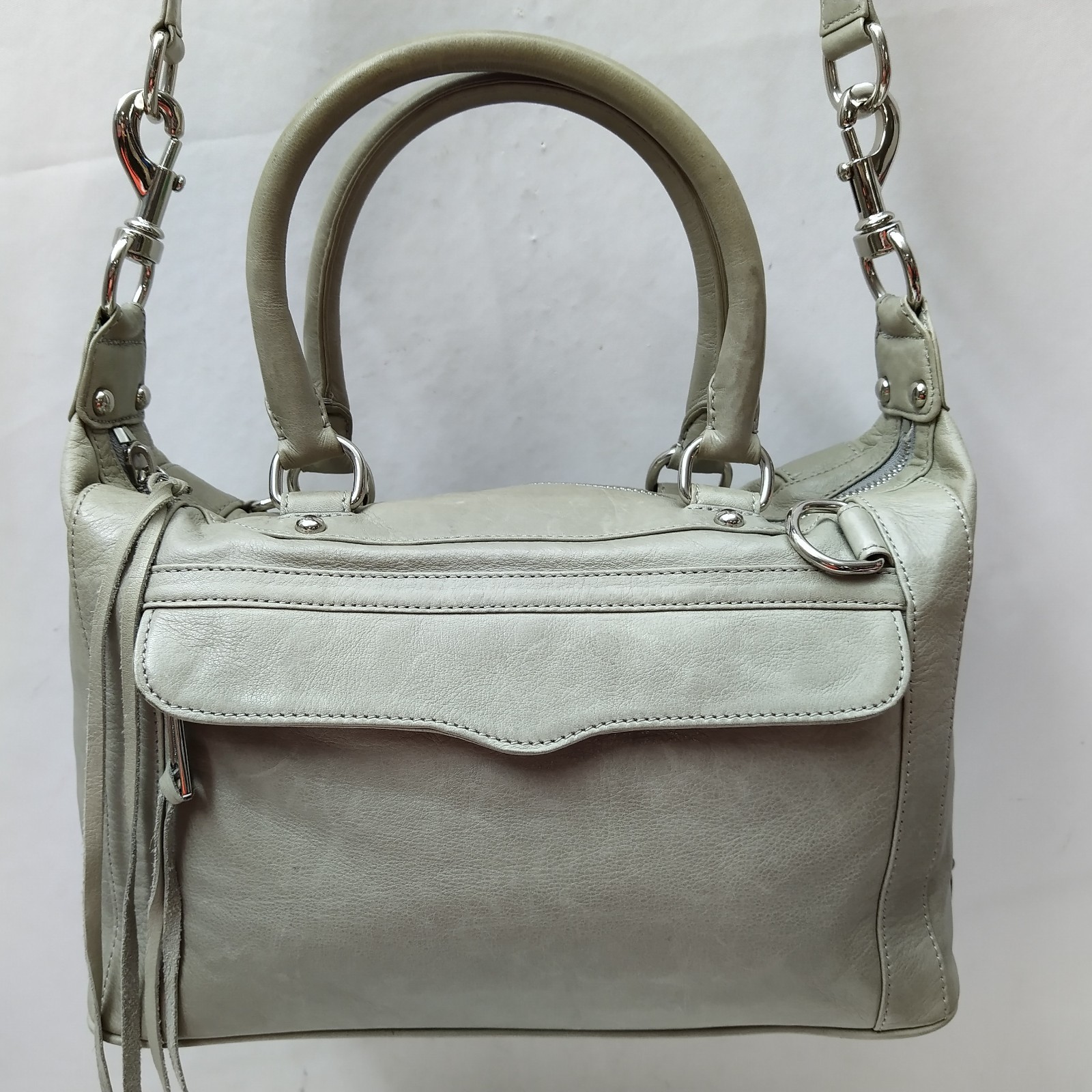 Rebecca Minkoff Gray Leather Double Handles Zipper Closure Satchel Bag