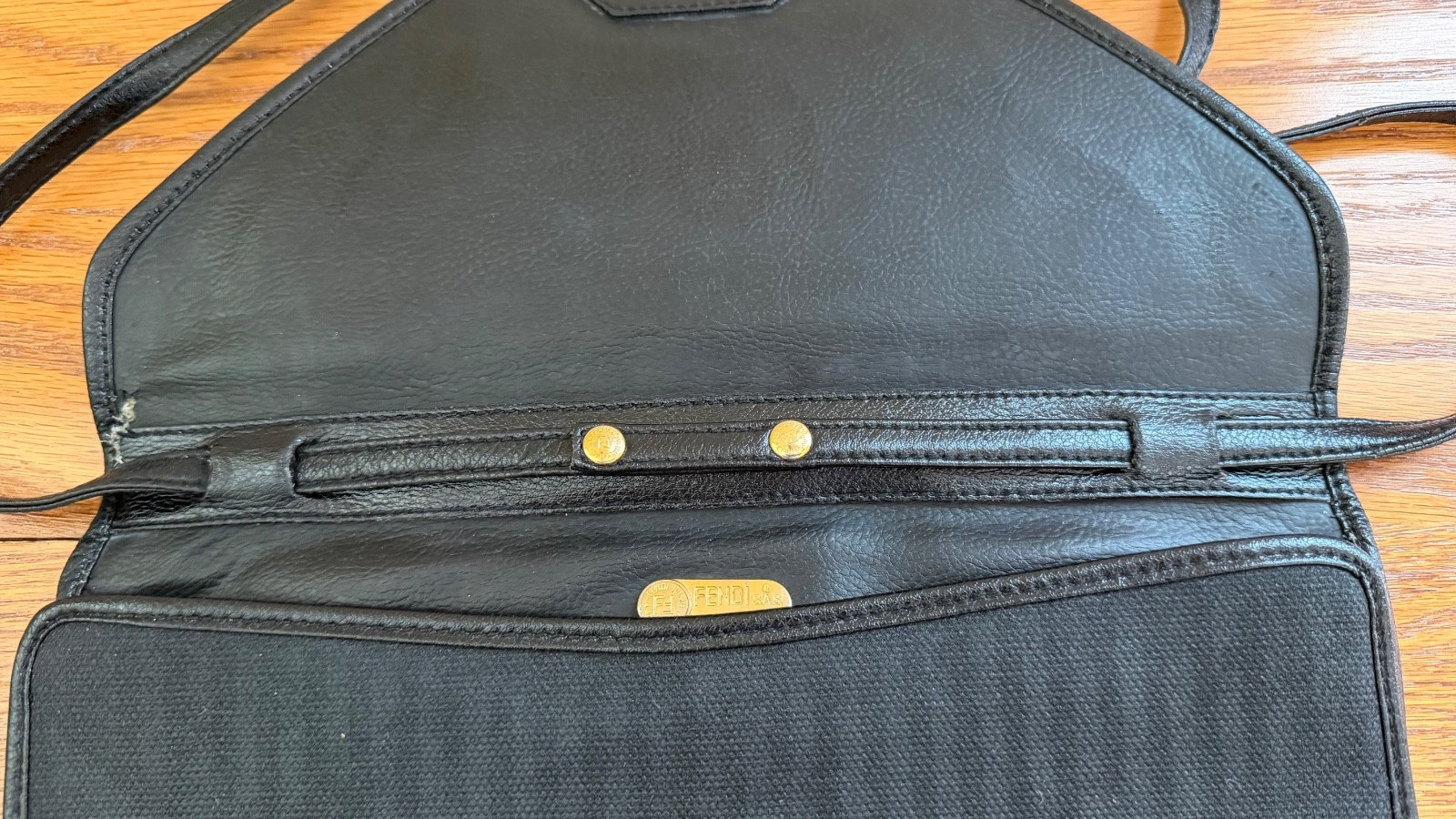 Vintage Fendi Black Leather/Canvas Clutch Crossbody Envelope Purse w/ Dust Bag