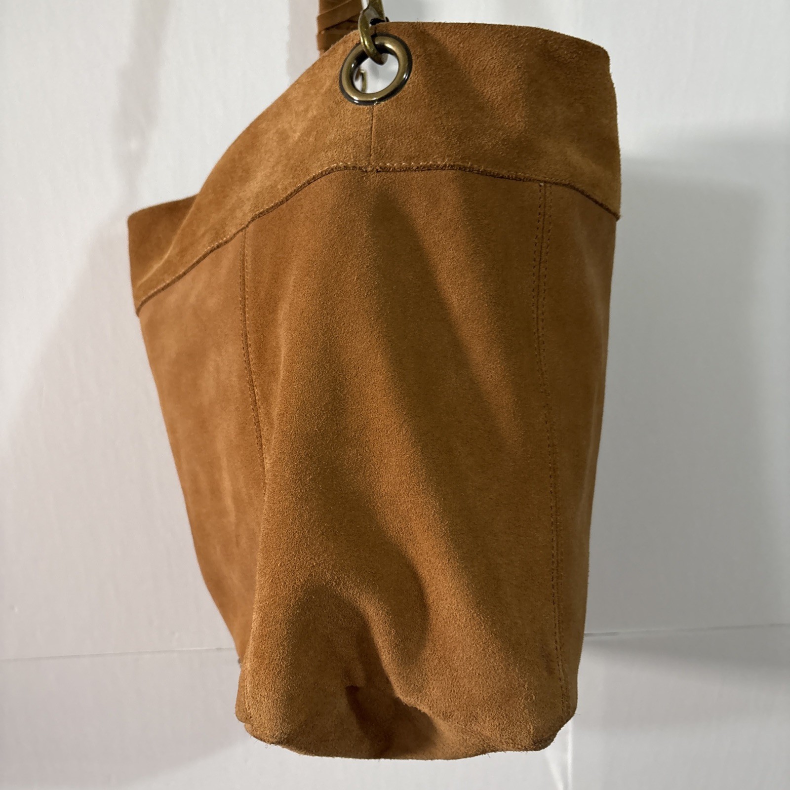 Elle Jae Gypset Slouchy Suede Shoulder Bag Camel Brown Leather Hobo Tote Large