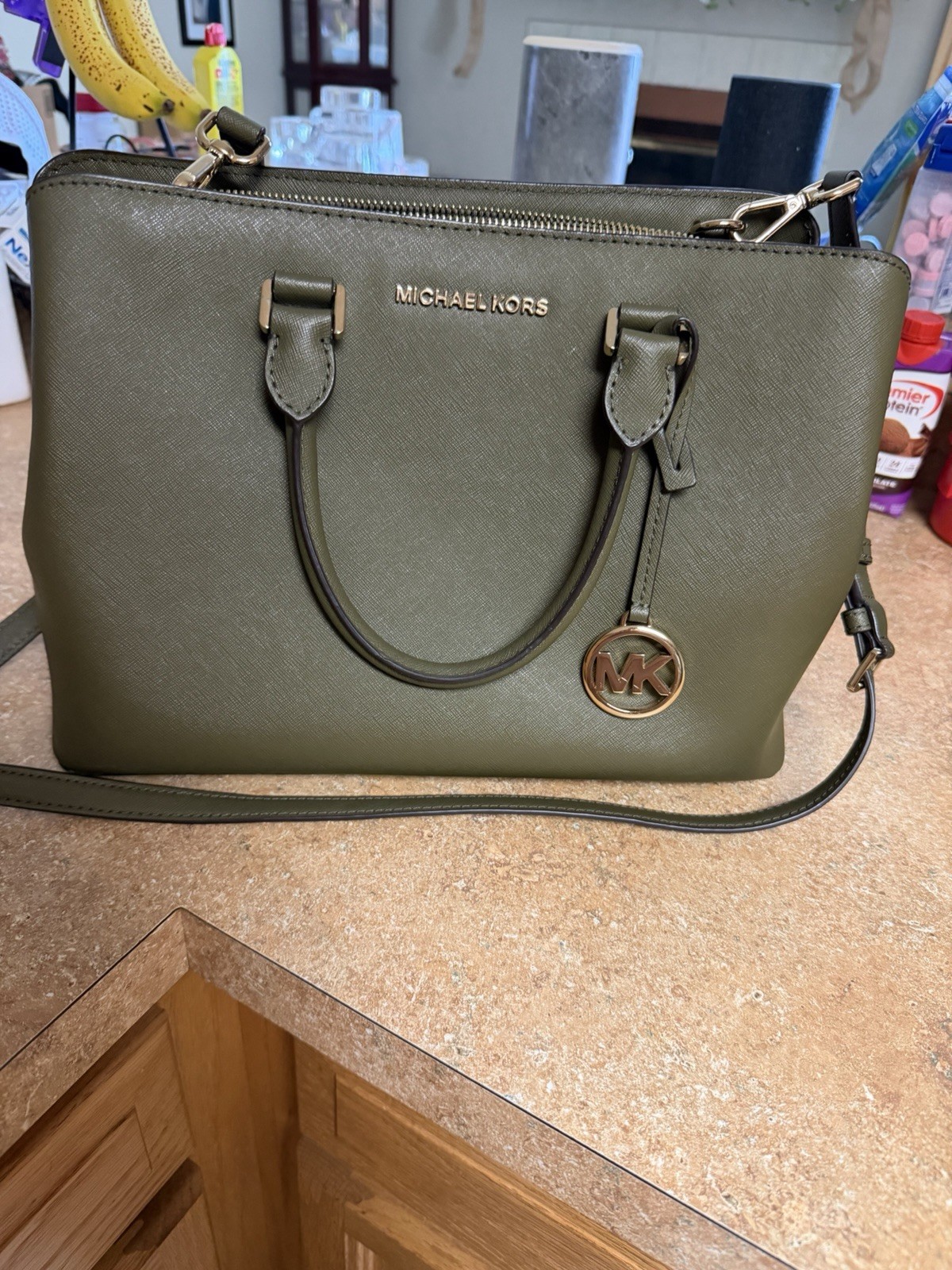 Michael Kors Green Medium Satchel Top Handle w Detachable Crossbody Strap
