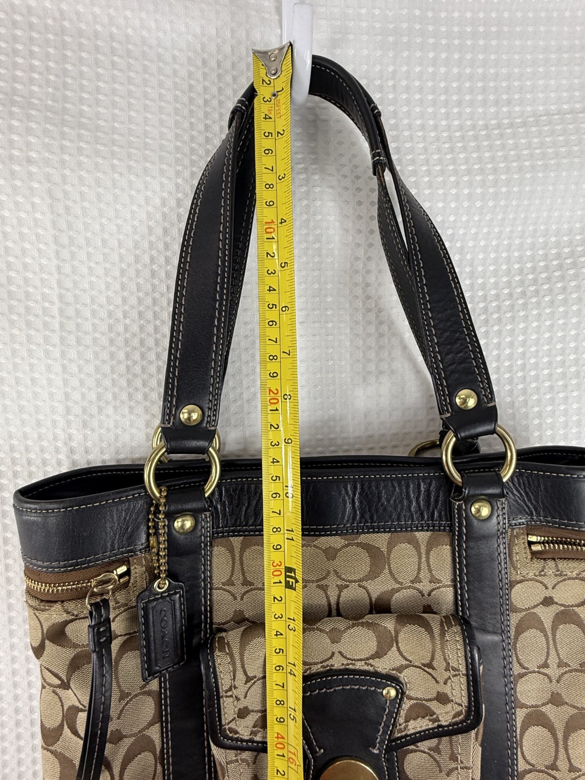 Coach Legacy Signature Tote Bag F12889 Jacquard Leather Trim Vintage EUC