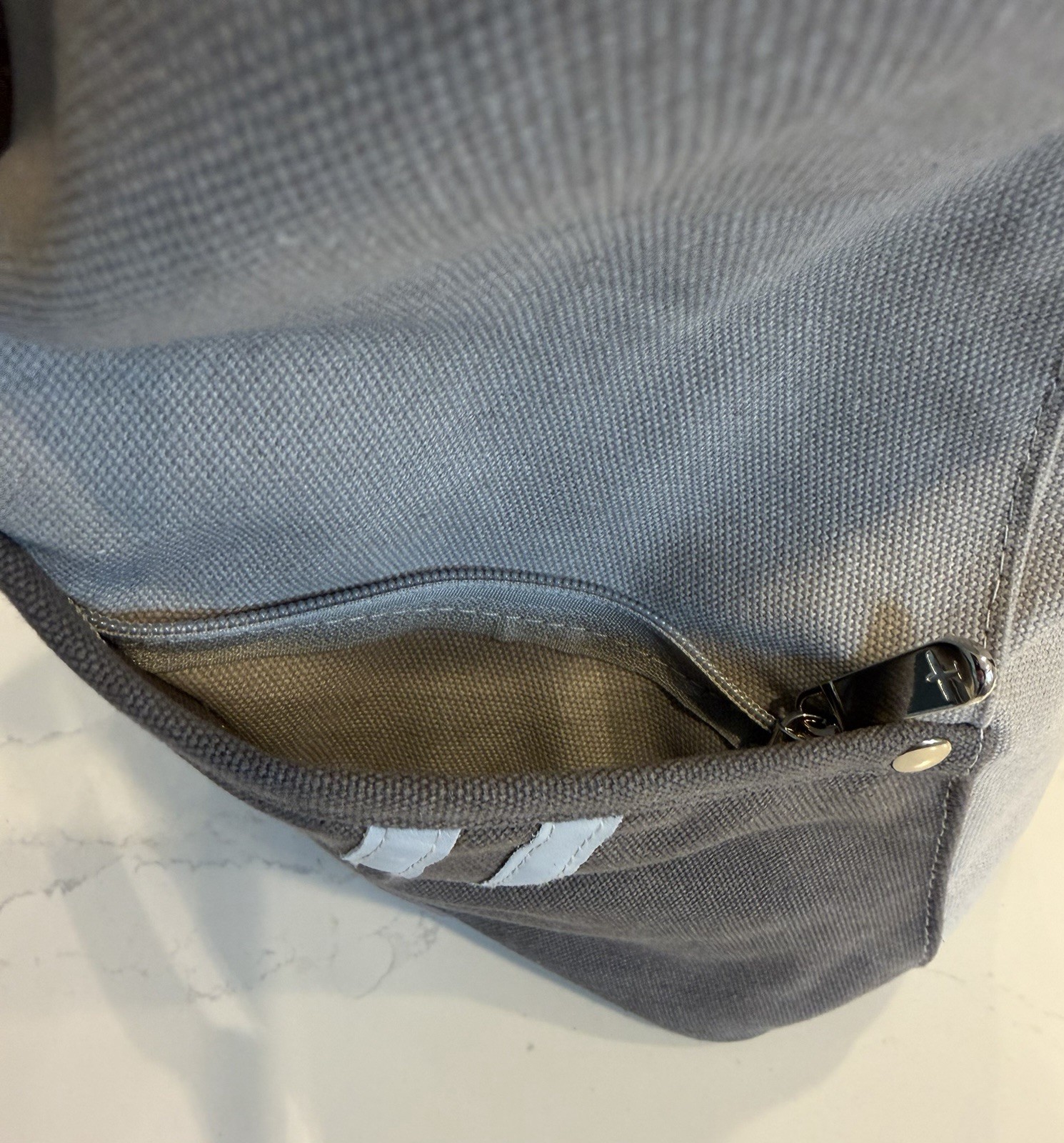 FLIGHT Outfitters Zip Top Tote Bag Gray/Beige Outer & Inner Pockets-4 zip pocket