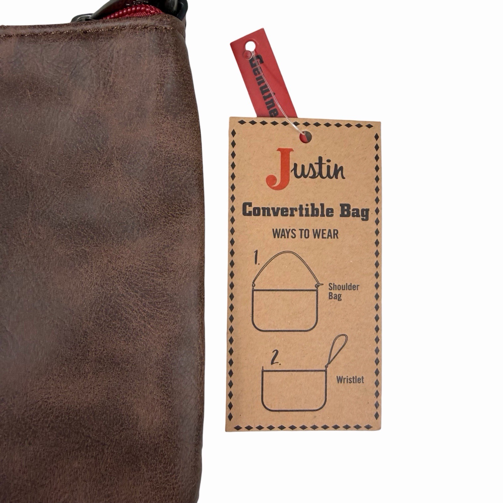 Justin Boots Convertible Bag Wristlet Berry Red Tooled Leather Fringe Western