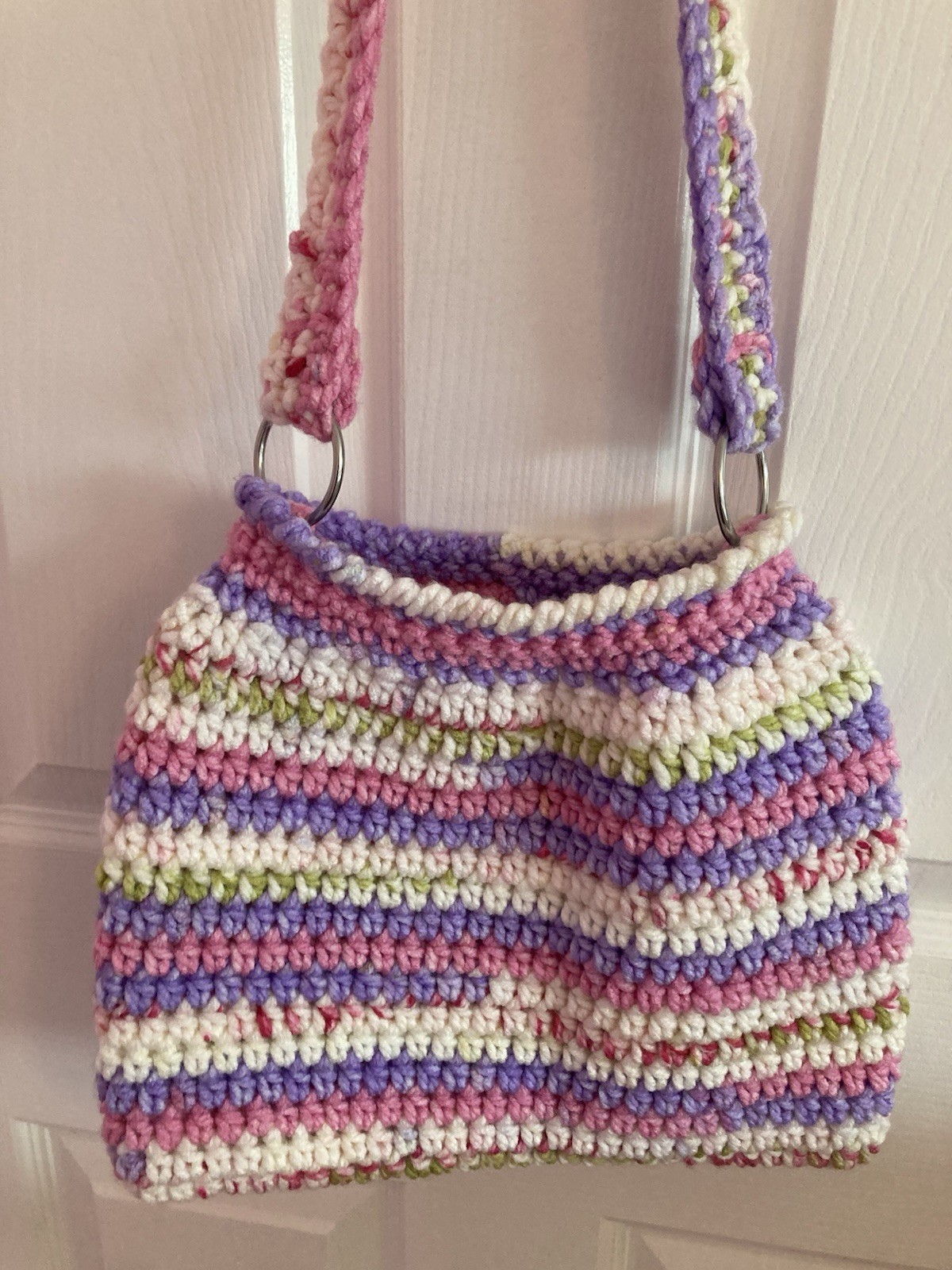 Handmade Crochet Cross Body Shoulder Bag Purse Purple /pink Chunky Yarn