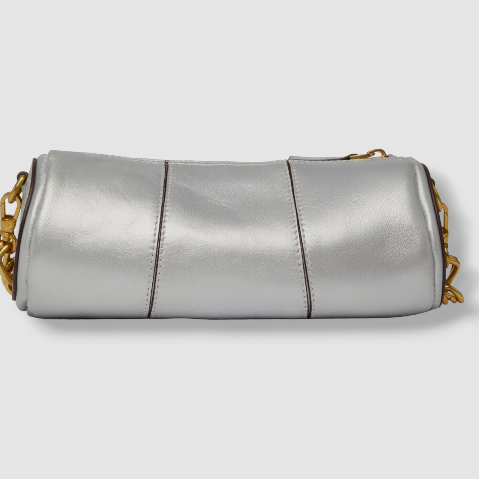$456 Manu Atelier Women’s Silver Metallic XX Mini Cylinder Shoulder Purse Bag
