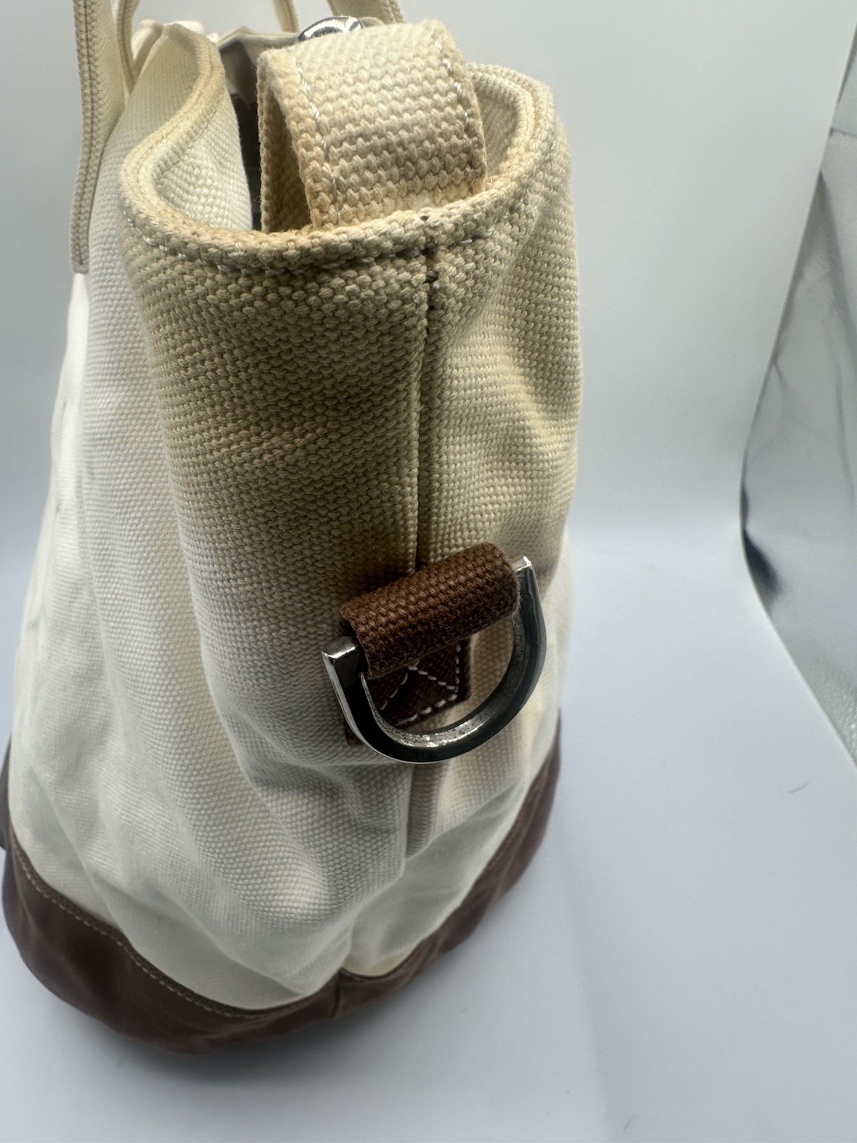 Henry. Brown Ivory & Brown Fabric Canvas Tote Handbag