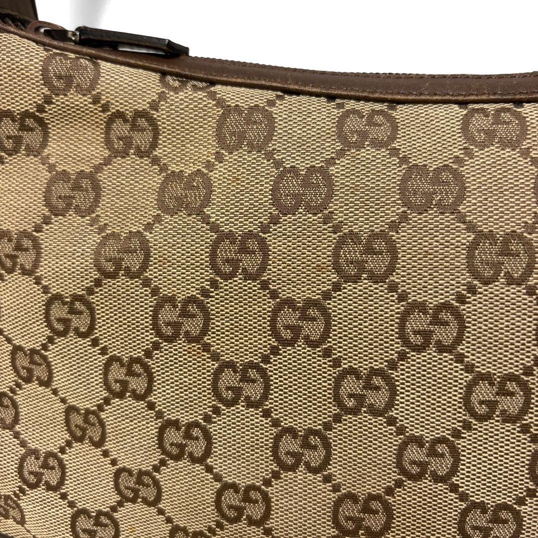 GUCCI GG Canvas Leather Shoulder Bag Beige Brown Italy 30.5x23cm Strap Authentic